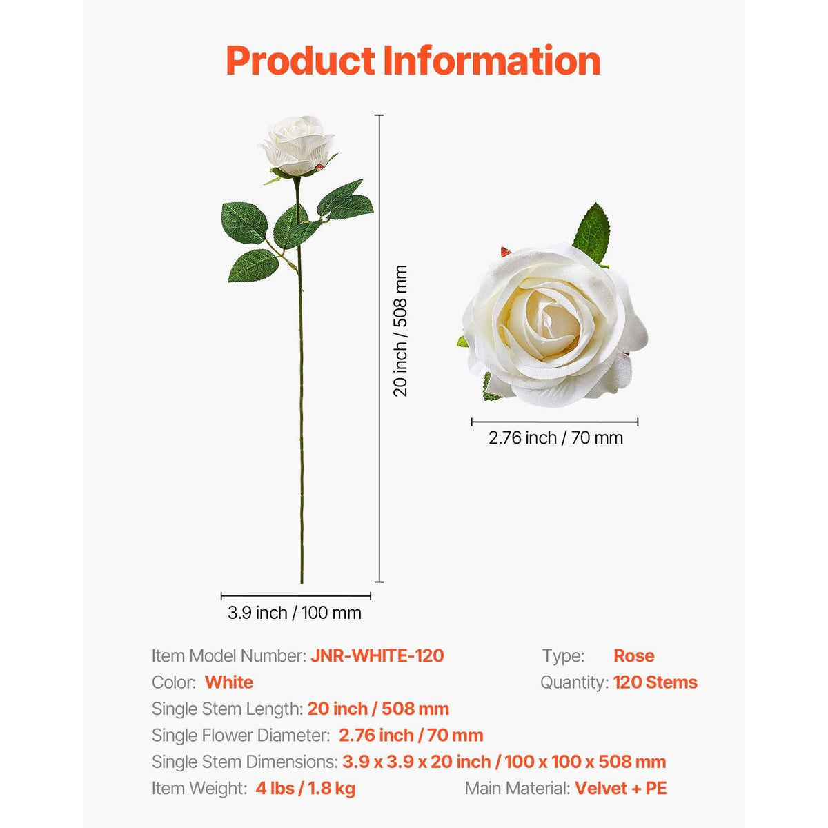 Artificial Flowers, 120 pcs Real Looking White Foam Fake Roses Bulk, White Faux Bridal Shower with Stems for DIY Wedding Bouquets, Home Centerpieces Arrangements, Party Tables Decorations