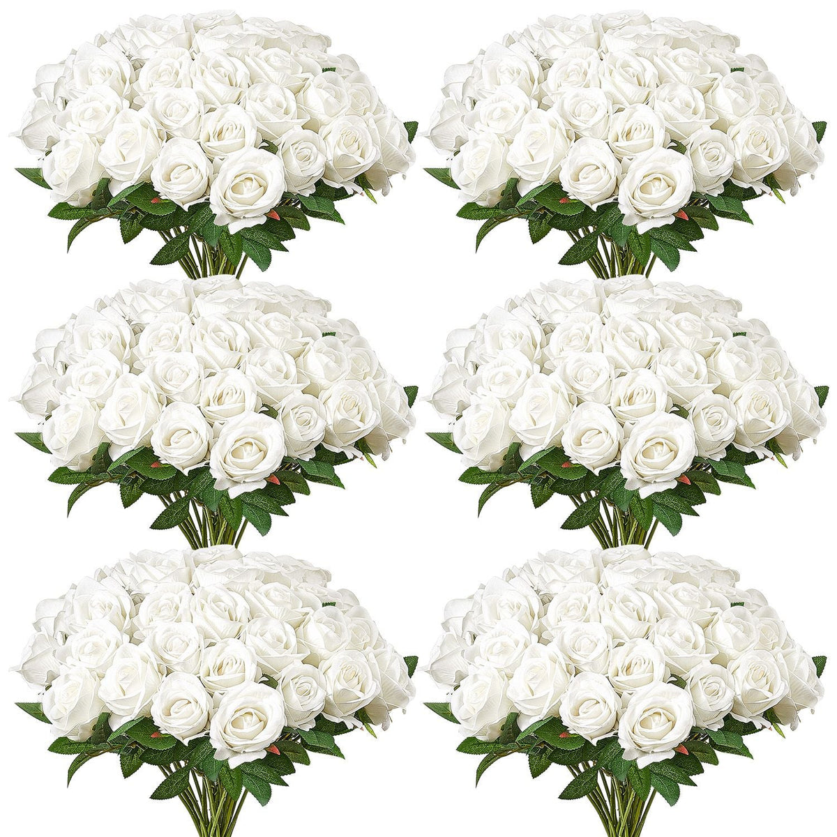 Artificial Flowers, 120 pcs Real Looking White Foam Fake Roses Bulk, White Faux Bridal Shower with Stems for DIY Wedding Bouquets, Home Centerpieces Arrangements, Party Tables Decorations