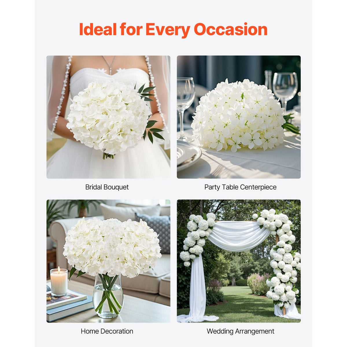 Artificial Flowers, 205 pcs Real Looking White Silk Fake Hydrangea Bulk, White Faux Bridal Shower with Stems for DIY Wedding Bouquets, Home Centerpieces Arrangements, Party Tables Decorations