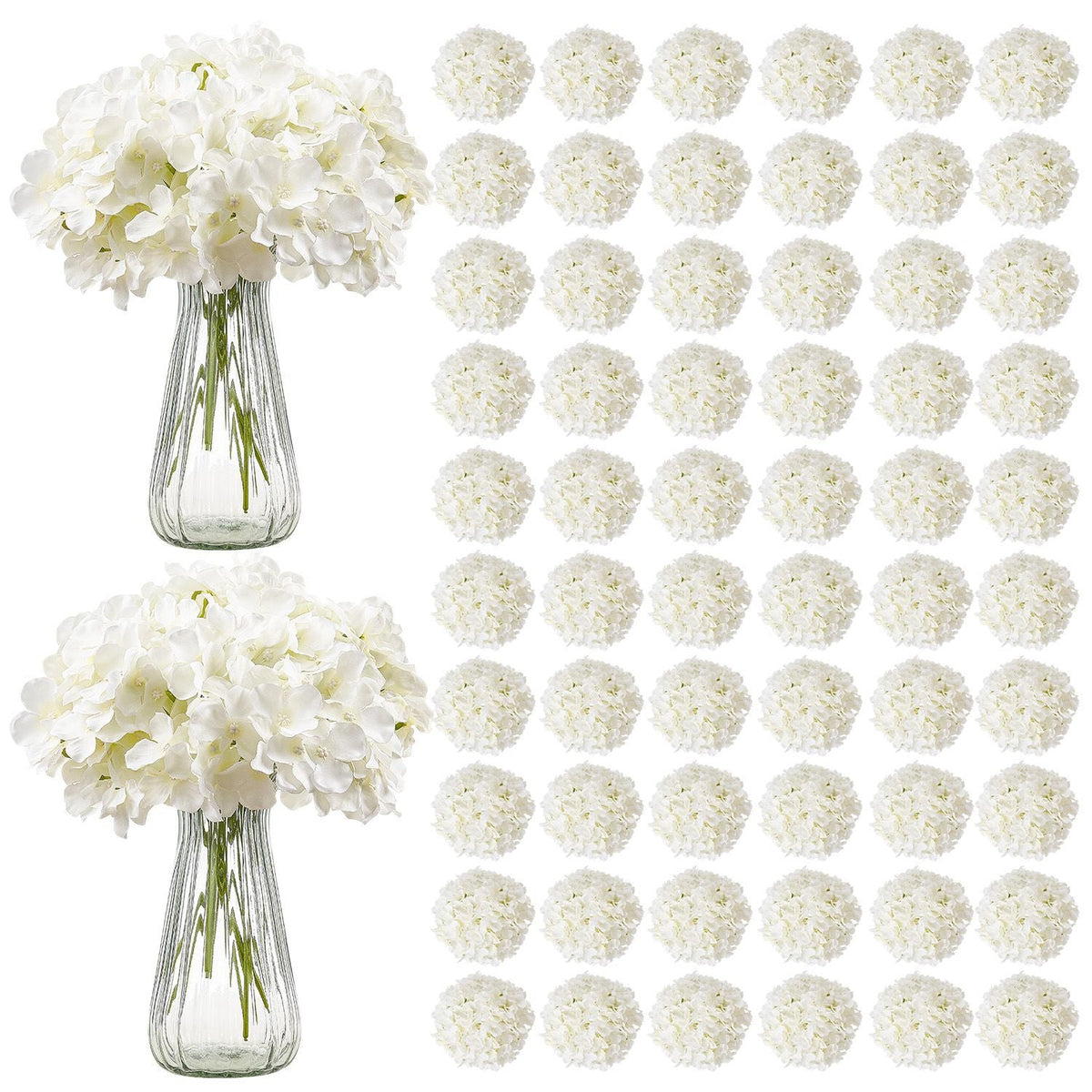 Artificial Flowers, 205 pcs Real Looking White Silk Fake Hydrangea Bulk, White Faux Bridal Shower with Stems for DIY Wedding Bouquets, Home Centerpieces Arrangements, Party Tables Decorations