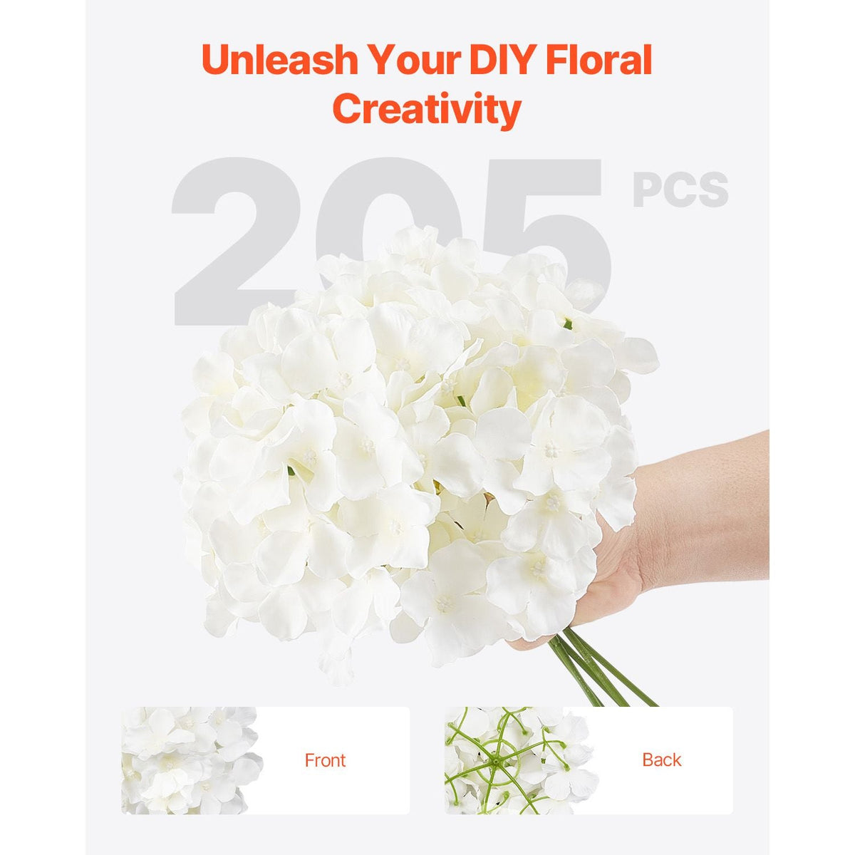 Artificial Flowers, 205 pcs Real Looking White Silk Fake Hydrangea Bulk, White Faux Bridal Shower with Stems for DIY Wedding Bouquets, Home Centerpieces Arrangements, Party Tables Decorations