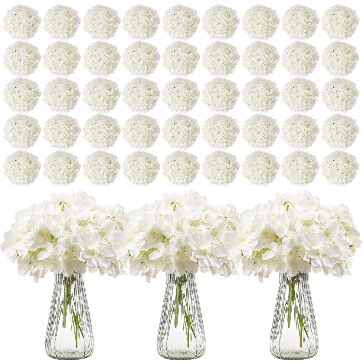 Artificial Flowers, 305 pcs Real Looking White Silk Fake Hydrangea Bulk, White Faux Bridal Shower with Stems for DIY Wedding Bouquets, Home Centerpieces Arrangements, Party Tables Decorations