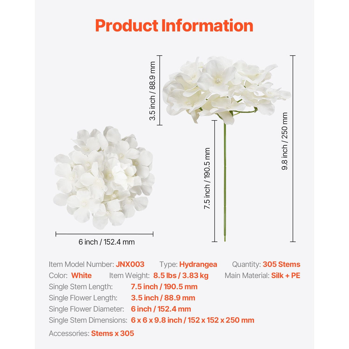 Artificial Flowers, 305 pcs Real Looking White Silk Fake Hydrangea Bulk, White Faux Bridal Shower with Stems for DIY Wedding Bouquets, Home Centerpieces Arrangements, Party Tables Decorations