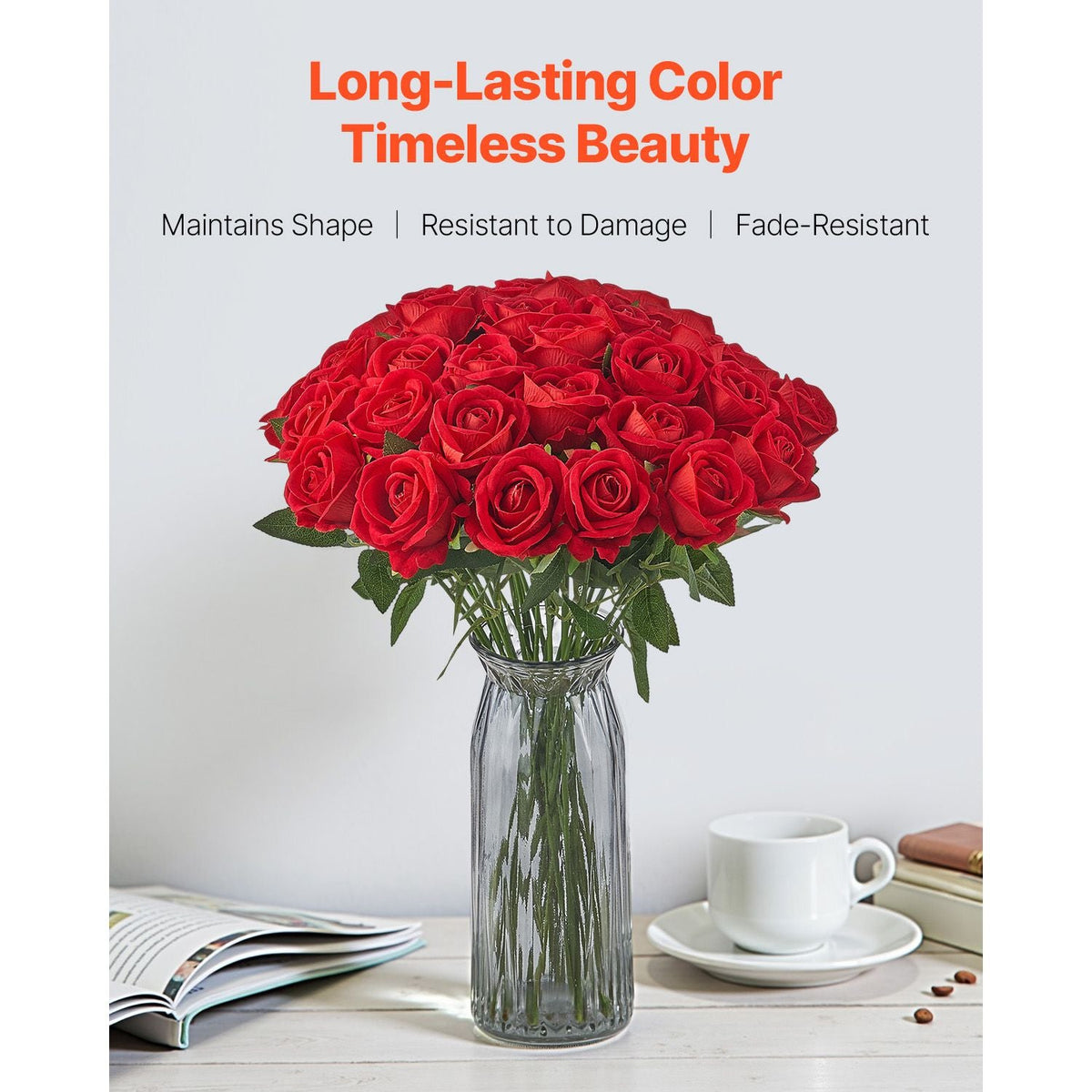 Artificial Flowers, 500 pcs Real Looking Red Foam Fake Roses Bulk, Faux Red Bridal Shower with Stems for DIY Wedding Bouquets, Home Centerpieces Arrangements, Party Tables Decorations