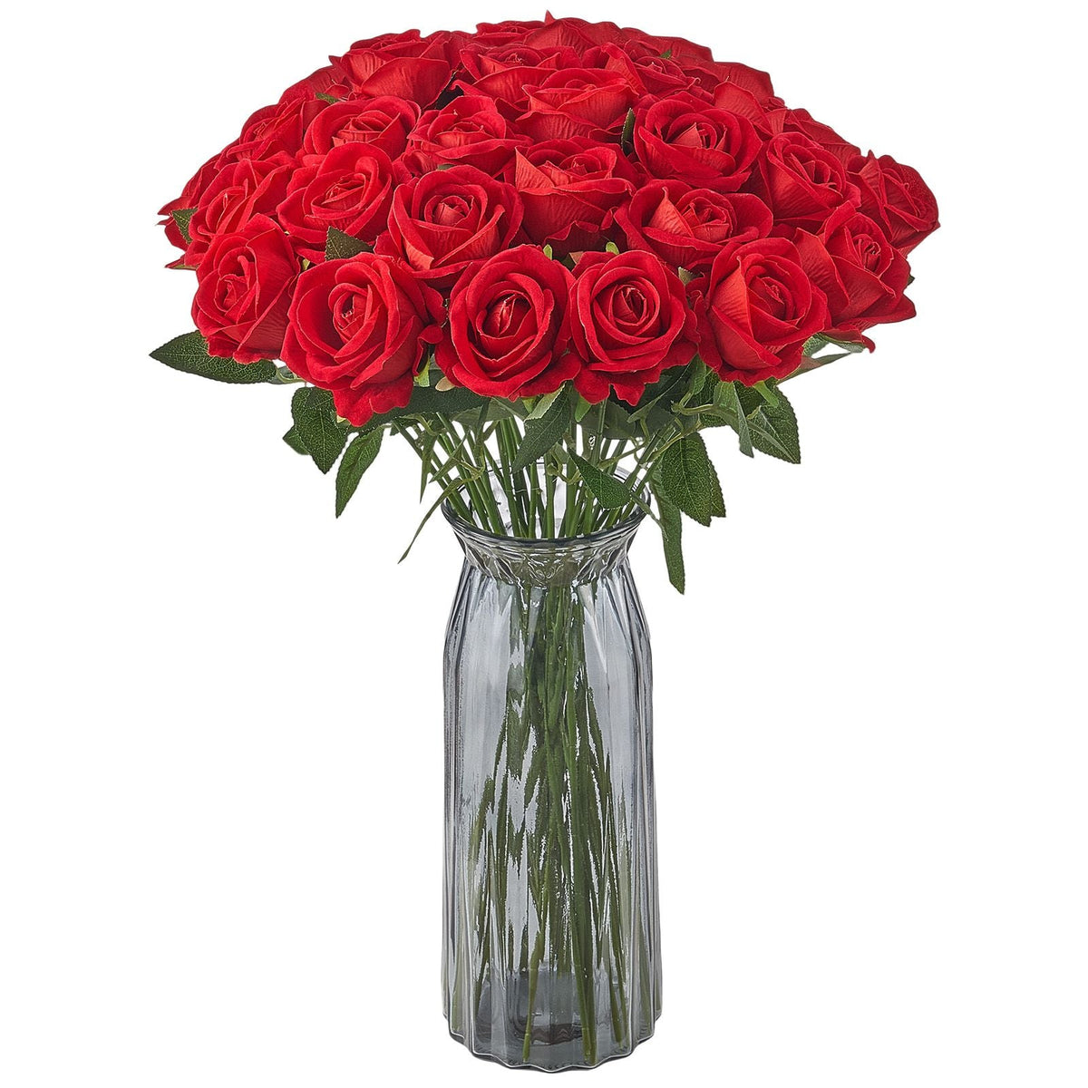 Artificial Flowers, 60 pcs Real Looking Red Foam Fake Roses Bulk, Faux Red Bridal Shower with Stems for DIY Wedding Bouquets, Home Centerpieces Arrangements, Party Tables Decorations