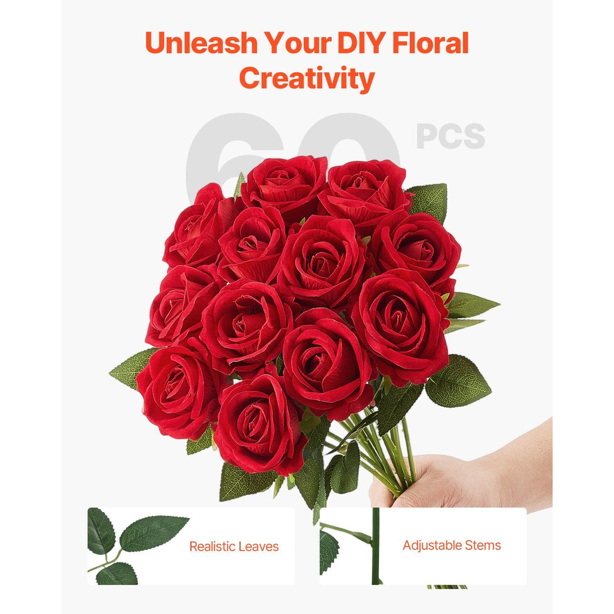 Artificial Flowers, 60 pcs Real Looking Red Foam Fake Roses Bulk, Faux Red Bridal Shower with Stems for DIY Wedding Bouquets, Home Centerpieces Arrangements, Party Tables Decorations