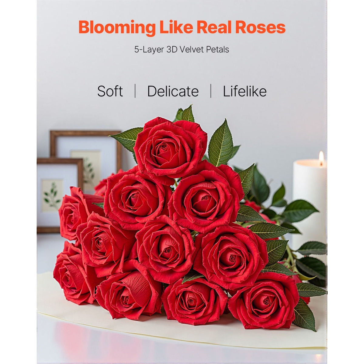Artificial Flowers, 60 pcs Real Looking Red Foam Fake Roses Bulk, Faux Red Bridal Shower with Stems for DIY Wedding Bouquets, Home Centerpieces Arrangements, Party Tables Decorations