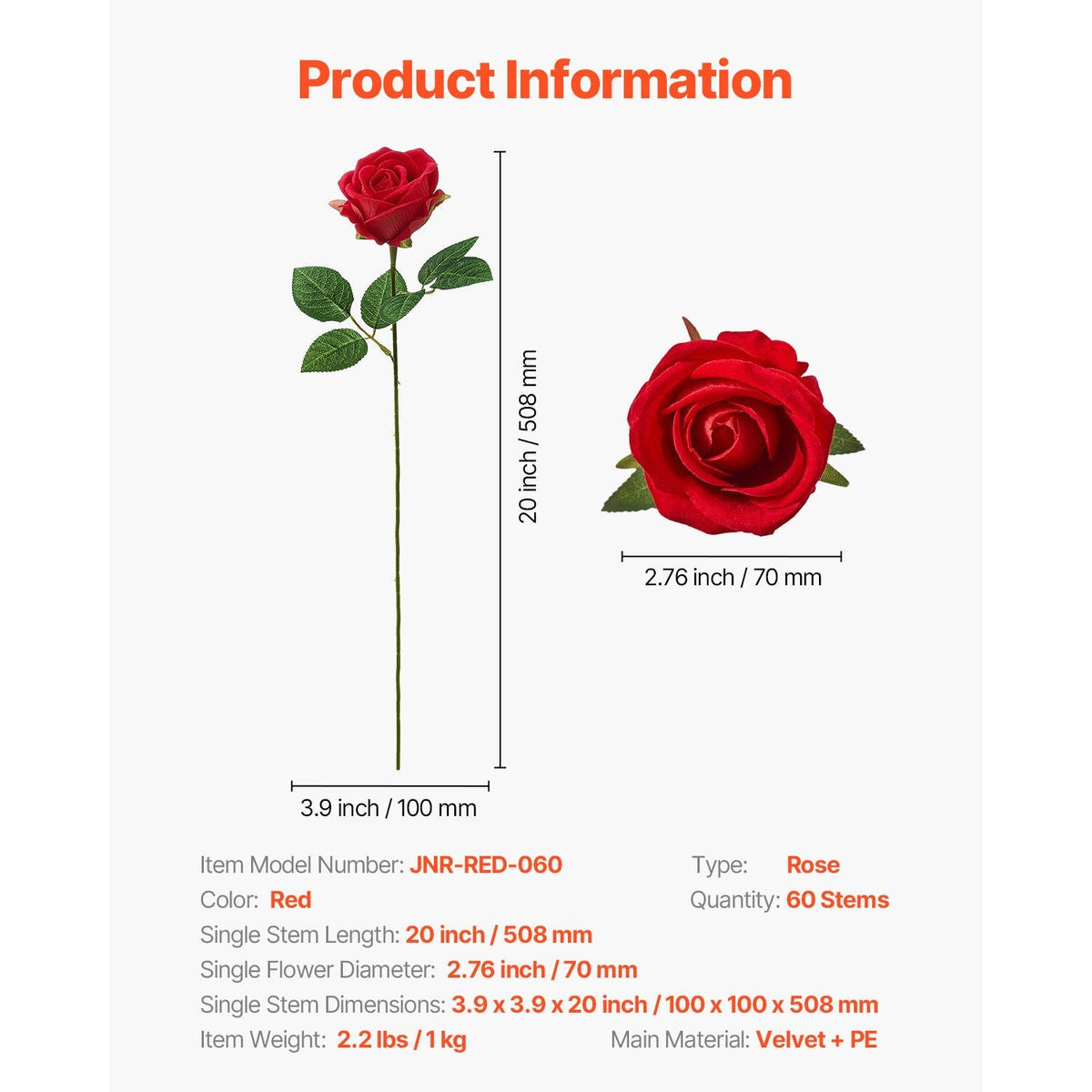 Artificial Flowers, 60 pcs Real Looking Red Foam Fake Roses Bulk, Faux Red Bridal Shower with Stems for DIY Wedding Bouquets, Home Centerpieces Arrangements, Party Tables Decorations