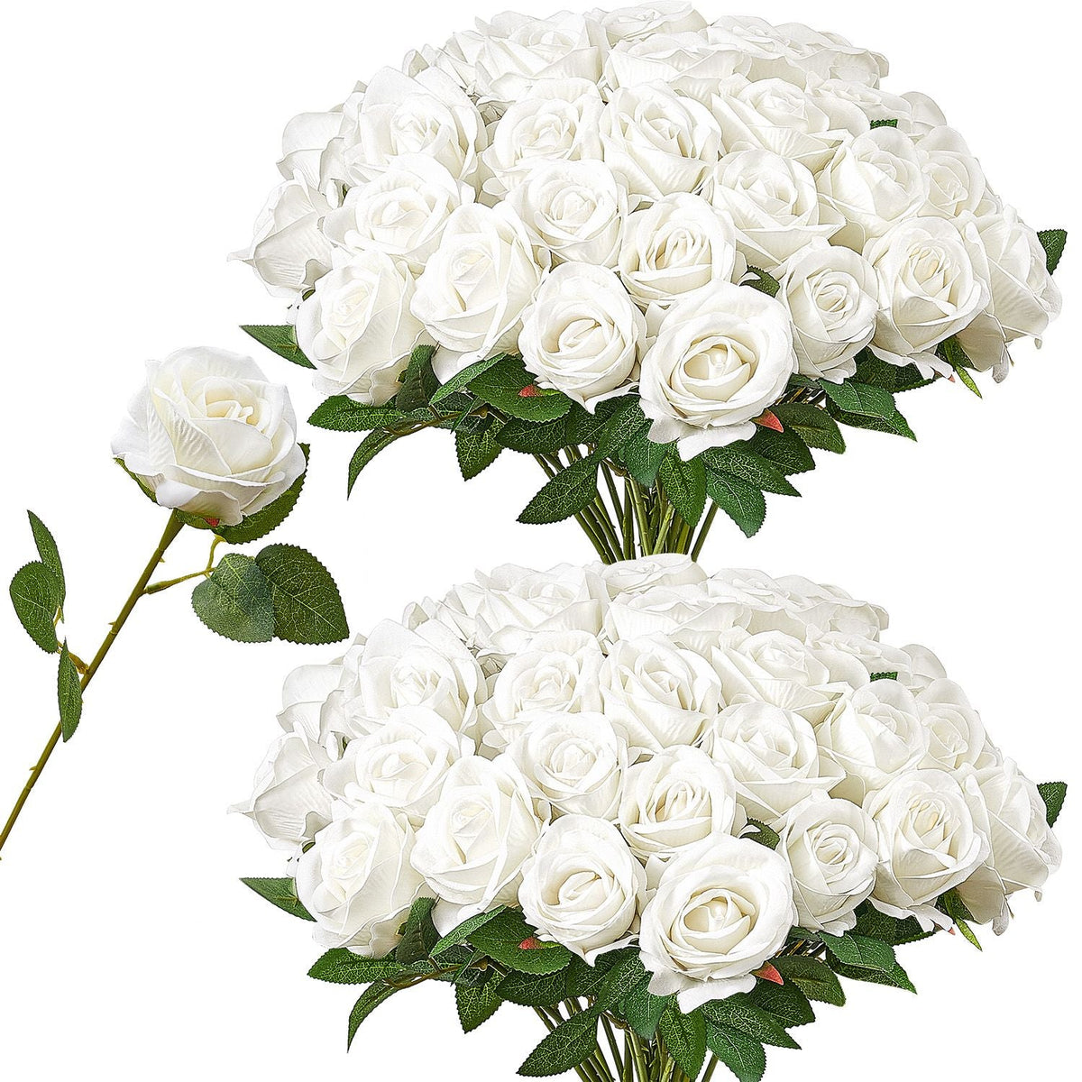 Artificial Flowers, 60 pcs Real Looking White Foam Fake Roses Bulk, White Faux Bridal Shower with Stems for DIY Wedding Bouquets, Home Centerpieces Arrangements, Party Tables Decorations