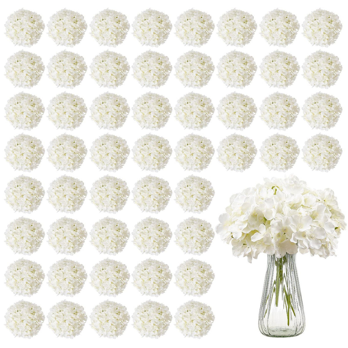 Artificial Flowers, 65 pcs Real Looking White Silk Fake Hydrangea Bulk, White Faux Bridal Shower with Stems for DIY Wedding Bouquets, Home Centerpieces Arrangements, Party Tables Decorations