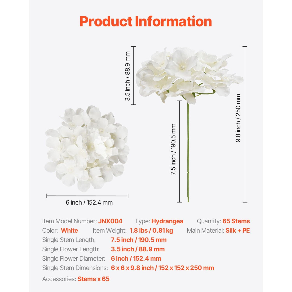 Artificial Flowers, 65 pcs Real Looking White Silk Fake Hydrangea Bulk, White Faux Bridal Shower with Stems for DIY Wedding Bouquets, Home Centerpieces Arrangements, Party Tables Decorations