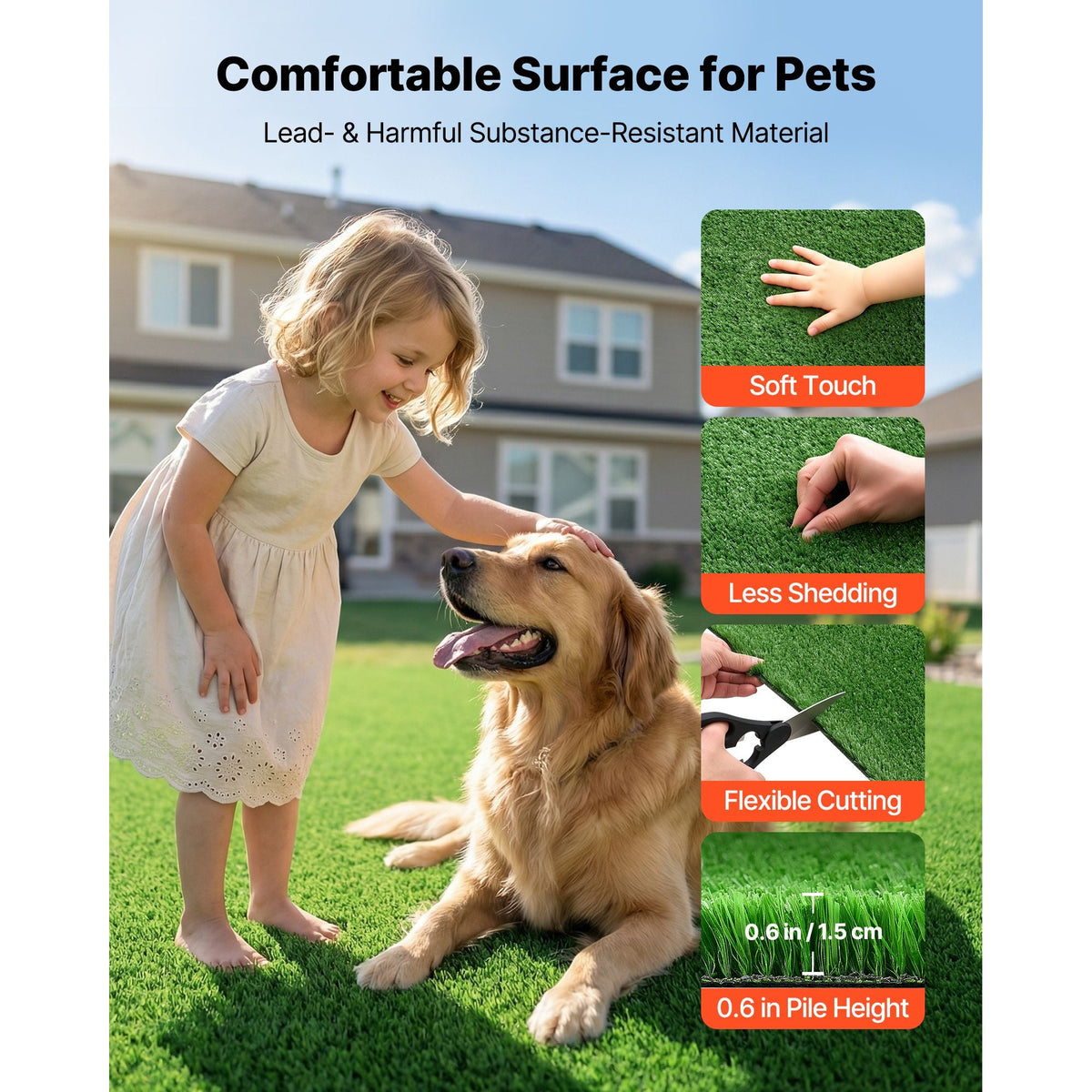 Artificial Grass, 18 x 10 ft Fake Grass Turf Rug, 0.6 in Pile Height Realistic Synthetic Lawn Carpet Roll Mat, Easy Clean Drainage Holes for Patio, Garden, Balcony, Outdoor Indoor Decor, Green