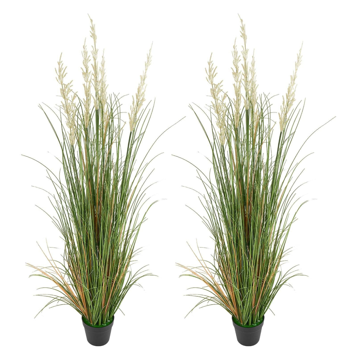Artificial Grass Plant, 2 Pack 47 inch Reed Flower Grass in Pot, Premium PVC Faux Fake Greenery Shrubs Plant for Indoor Outdoor House Home Garden Office Room Décor, Housewarming, Green