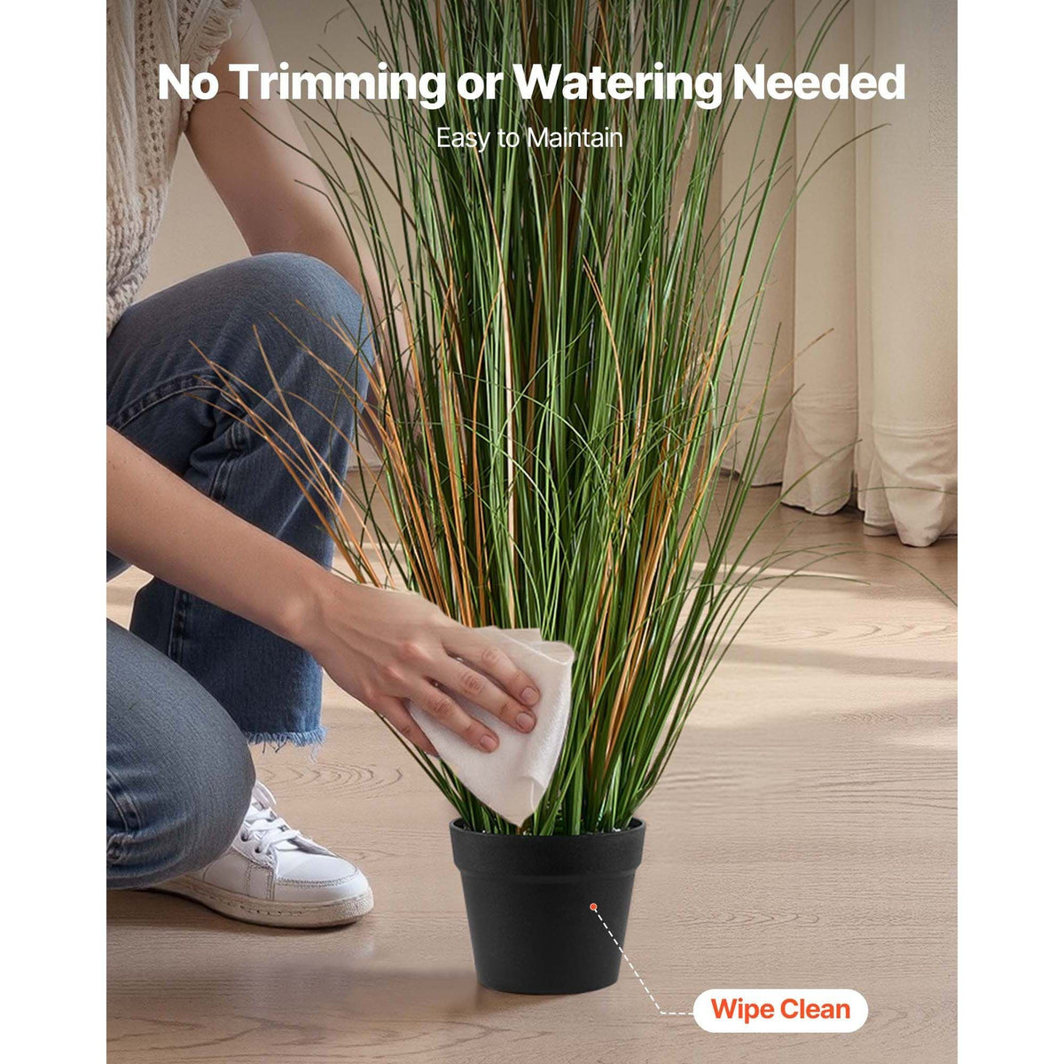 Artificial Grass Plant, 2 Pack 47 inch Reed Flower Grass in Pot, Premium PVC Faux Fake Greenery Shrubs Plant for Indoor Outdoor House Home Garden Office Room Décor, Housewarming, Green