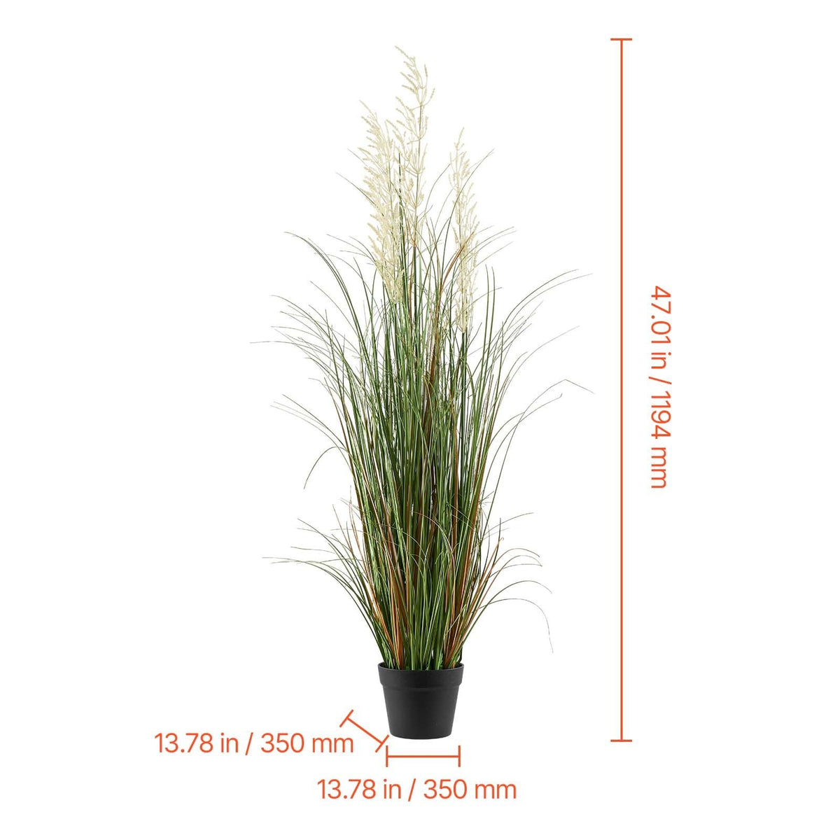 Artificial Grass Plant, 2 Pack 47 inch Reed Flower Grass in Pot, Premium PVC Faux Fake Greenery Shrubs Plant for Indoor Outdoor House Home Garden Office Room Décor, Housewarming, Green