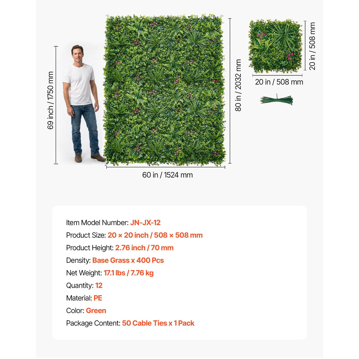 Artificial Plant Wall, 12PCS 20 x 20 in Artificial Boxwood Panels, Greenery Backdrop Privacy Hedge Fence with Sun Protection, Fake Grass Wall Screen for Wedding, Indoor, Outdoor Garden, Backyard