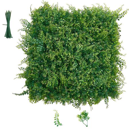 Artificial Plant Wall, 12PCS 20 x 20 in Artificial Boxwood Panels, Sun Protection Greenery Backdrop Privacy Hedge Fence, Fake Grass Screen for Wedding, Indoor, Outdoor Garden, Backyard