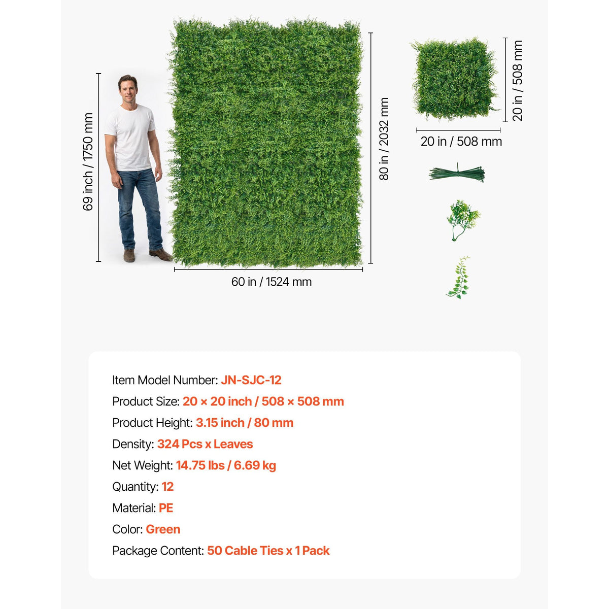 Artificial Plant Wall, 12PCS 20 x 20 in Artificial Boxwood Panels, Sun Protection Greenery Backdrop Privacy Hedge Fence, Fake Grass Screen for Wedding, Indoor, Outdoor Garden, Backyard