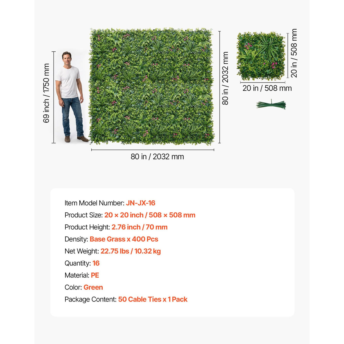 Artificial Plant Wall, 16PCS 20 x 20 in Artificial Boxwood Panels, Greenery Backdrop Privacy Hedge Fence with Sun Protection, Fake Grass Wall Screen for Wedding, Indoor, Outdoor Garden, Backyard