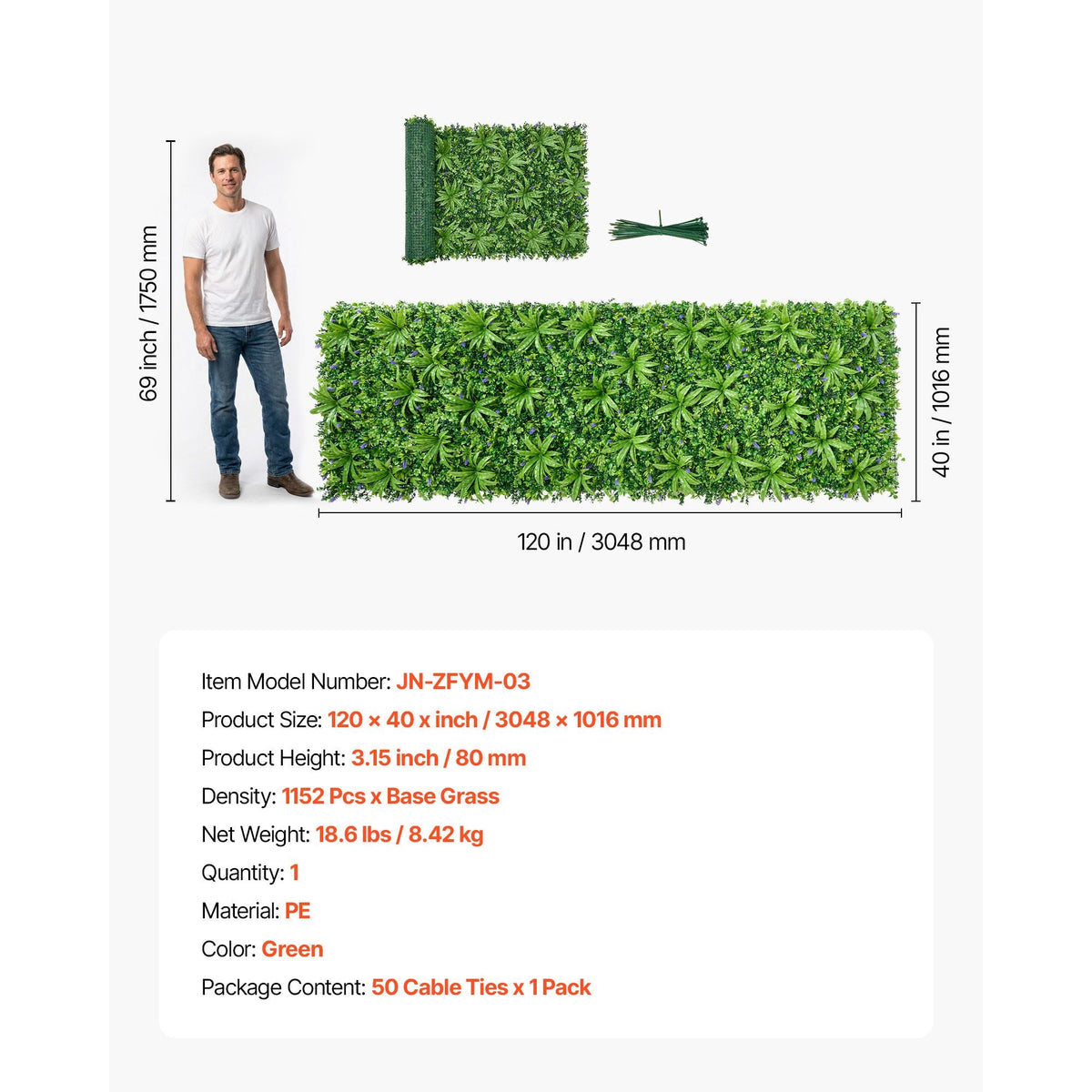 Artificial Plant Wall, 40 x 120 in Artificial Boxwood Panels, Sun Protection Greenery Backdrop Privacy Hedge Fence, Fake Grass Screen for Wedding, Indoor, Outdoor Garden, Backyard (1 PC)
