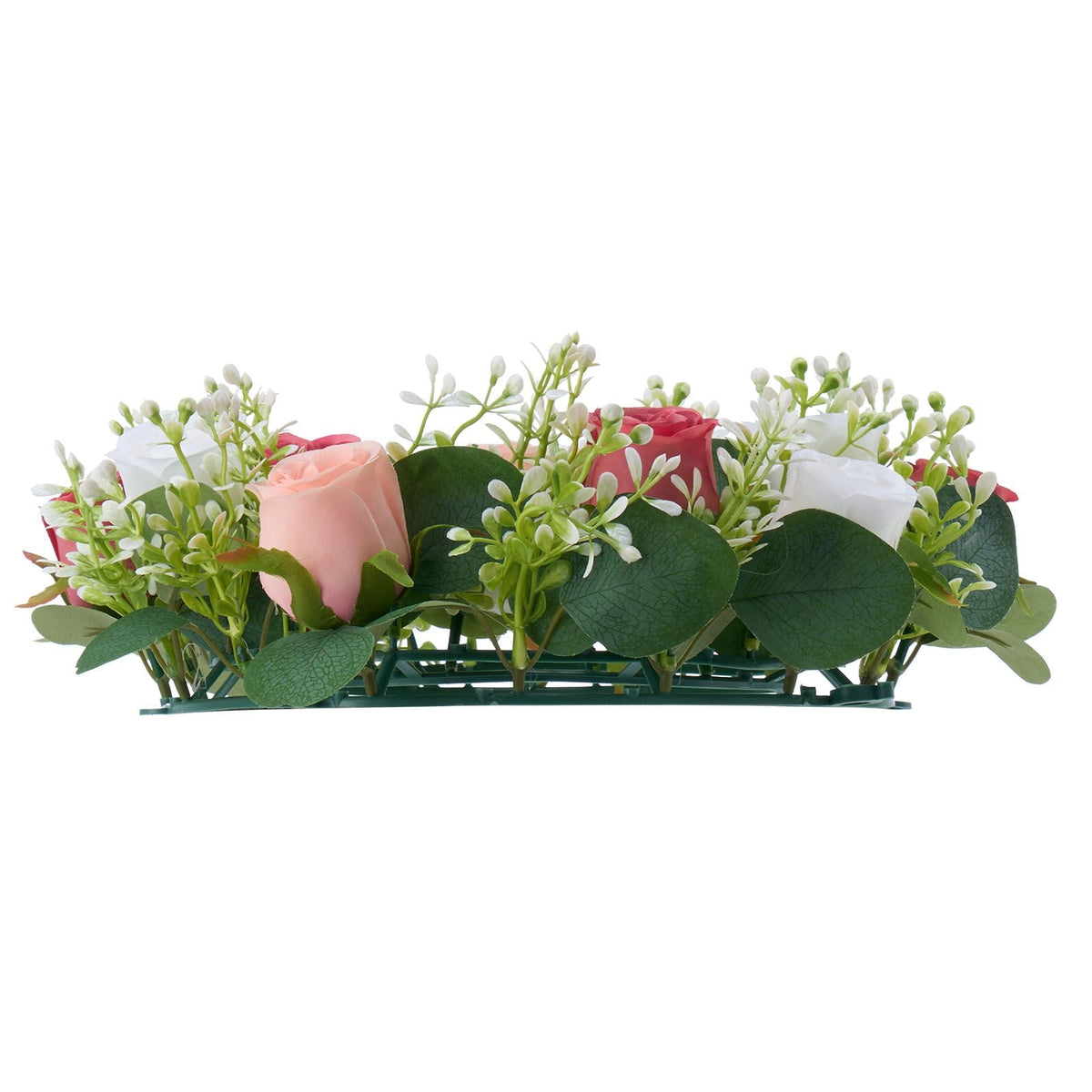 Artificial Rose Wreath, 14-Inch Diameter Faux Flower Wreath with Pink and White Roses, Flower Arrangement Centerpiece for Valentine's, Mother's Day, Party, Wedding and Home Table Décor, 10 PCS