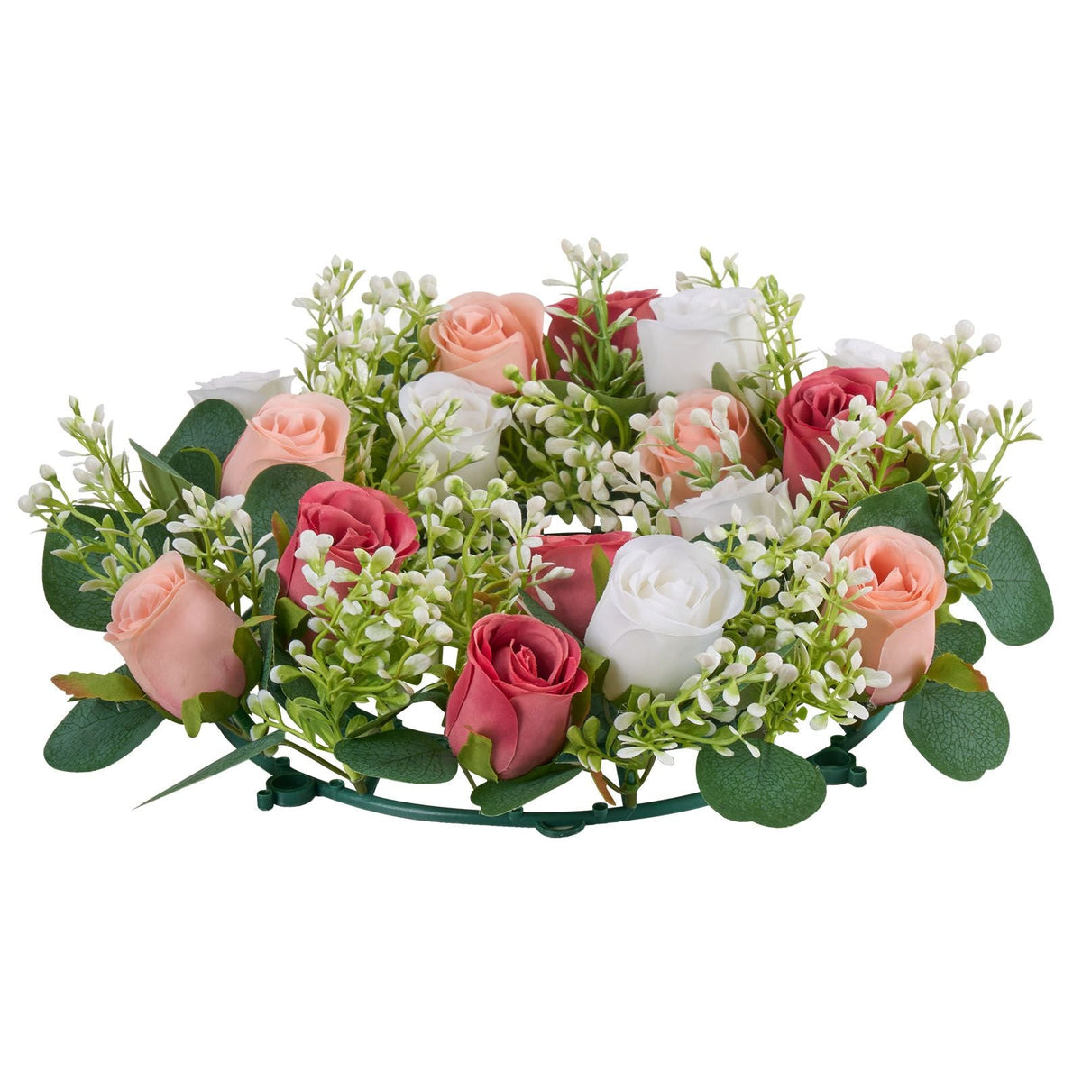 Artificial Rose Wreath, 14-Inch Diameter Faux Flower Wreath with Pink and White Roses, Flower Arrangement Centerpiece for Valentine's, Mother's Day, Party, Wedding and Home Table Décor, 10 PCS