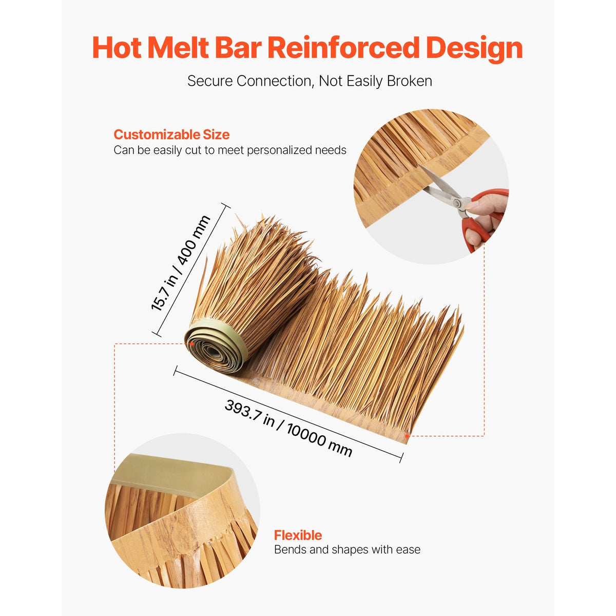 Artificial Thatch Grass Roof, 1.3 x 32.8 ft Mexican Style Tiki Bar Hut Skirt Thatch Roofing Roll, Waterproof & Fire-Resistant, Palapa Duck Blind Grass for Patio Pool Beach Hawaiian Party Décor