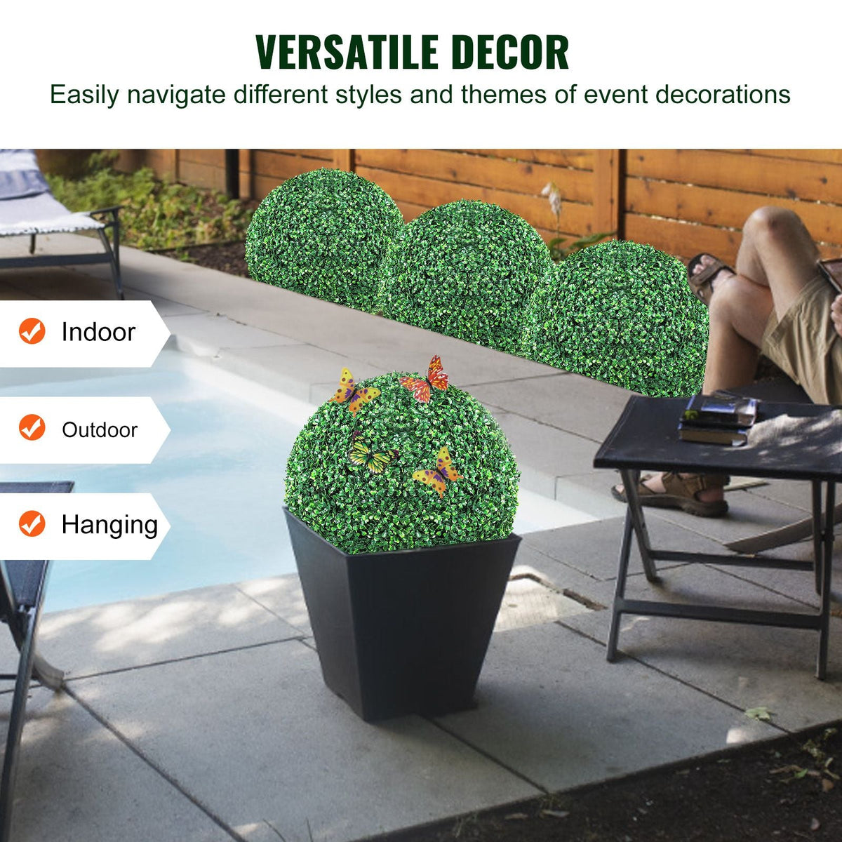Artificial Topiaries Boxwood Trees, 16' Tall (2 Pieces), Ball-Shape Faux Topiaries Plant, All-year Green Feaux Plant Decorative Balls for Backyard, Balcony,Garden, Wedding and Home Décor
