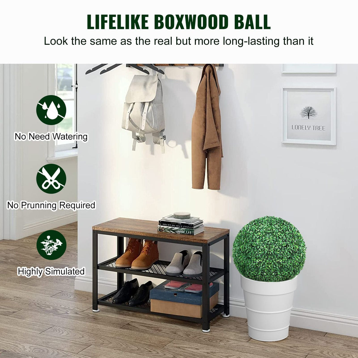 Artificial Topiaries Boxwood Trees, 16' Tall (2 Pieces), Ball-Shape Faux Topiaries Plant, All-year Green Feaux Plant Decorative Balls for Backyard, Balcony,Garden, Wedding and Home Décor
