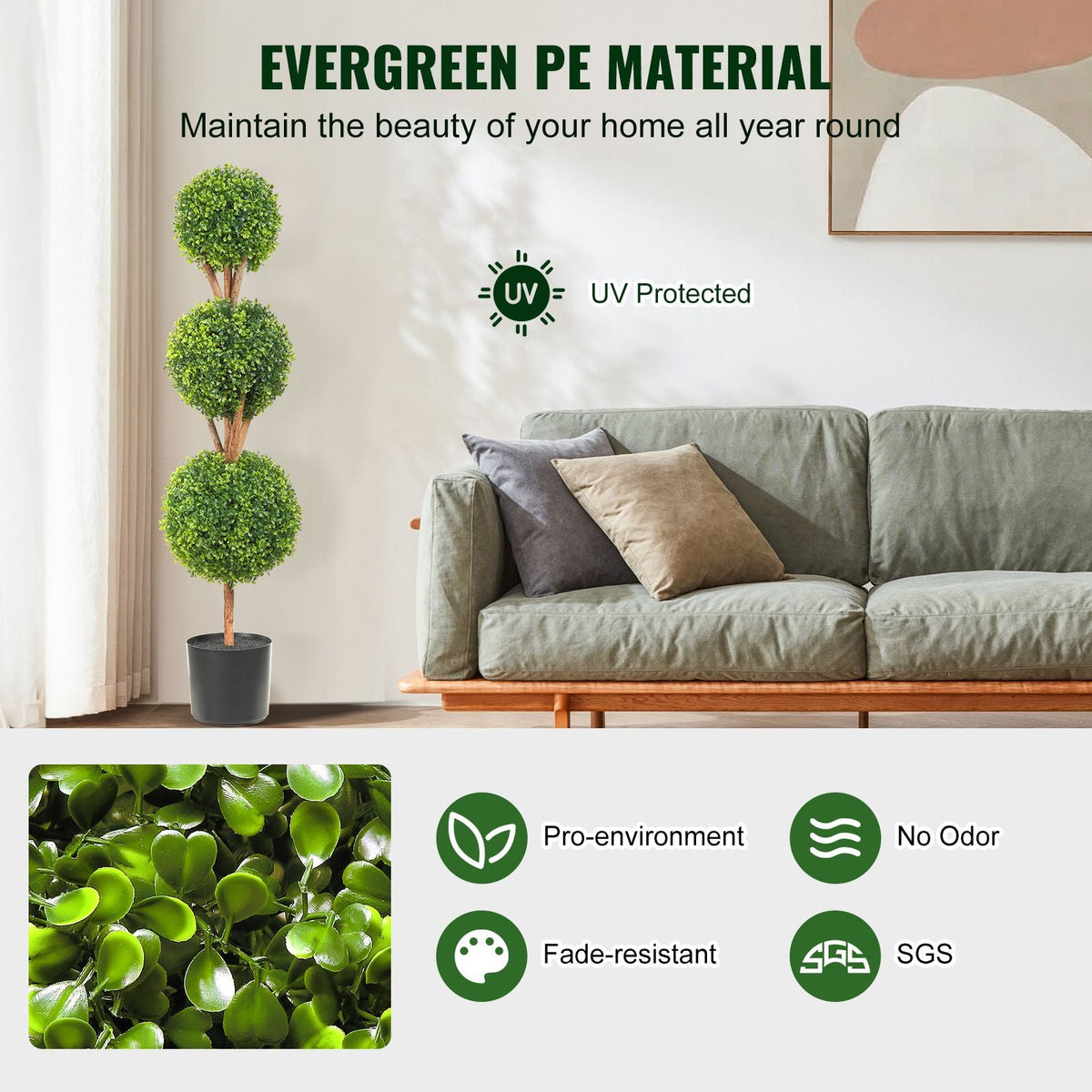 Artificial Topiaries Boxwood Trees, 48 inch Tall (2 Pieces), 3 Ball-Shape Faux Topiaries Plant with Planters, Green Feaux Plant w/ Replaceable Leaves & Port for Decorative Indoor/Outdoor/Garden
