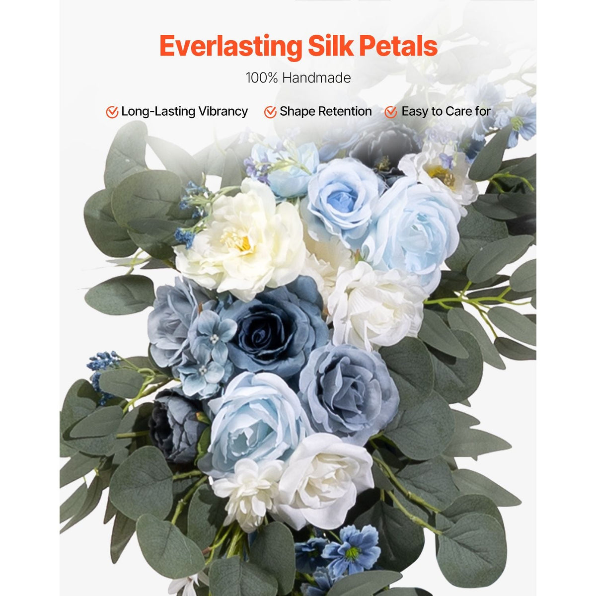 Artificial Wedding Arch Flowers Kit, Blue Wedding Arch Flowers with Drapes Kit (Pack of 4) - 2 Pcs Floral Arrangement, 2 Pcs Sheer Drapes, for Ceremony Bouquets Reception Backdrop Decoration