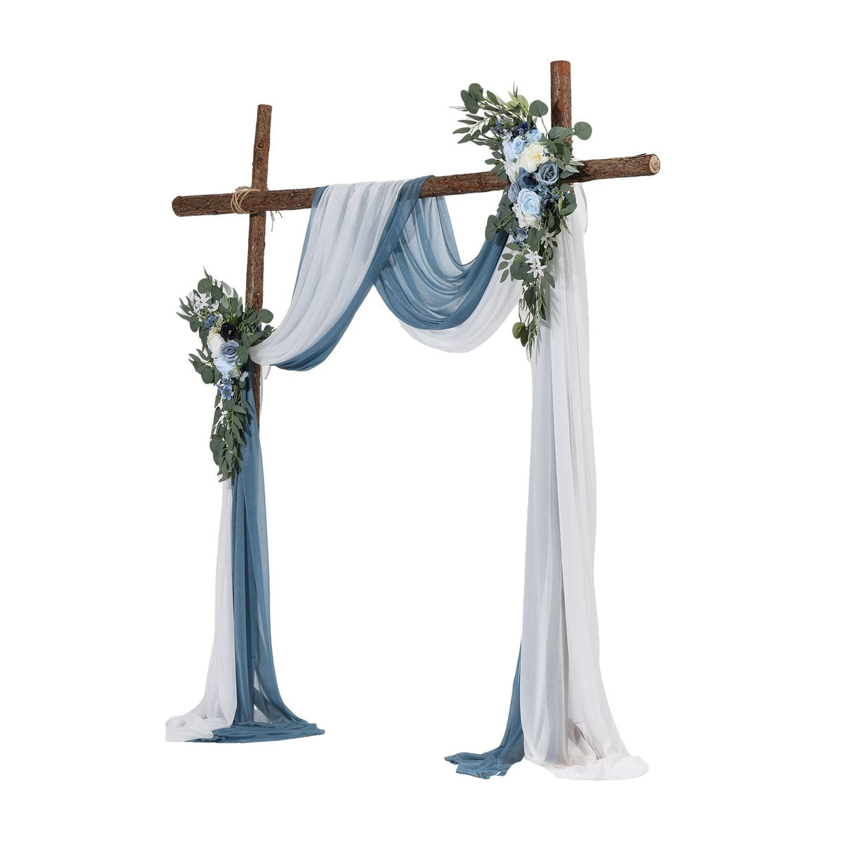 Artificial Wedding Arch Flowers Kit, Blue Wedding Arch Flowers with Drapes Kit (Pack of 4) - 2 Pcs Floral Arrangement, 2 Pcs Sheer Drapes, for Ceremony Bouquets Reception Backdrop Decoration