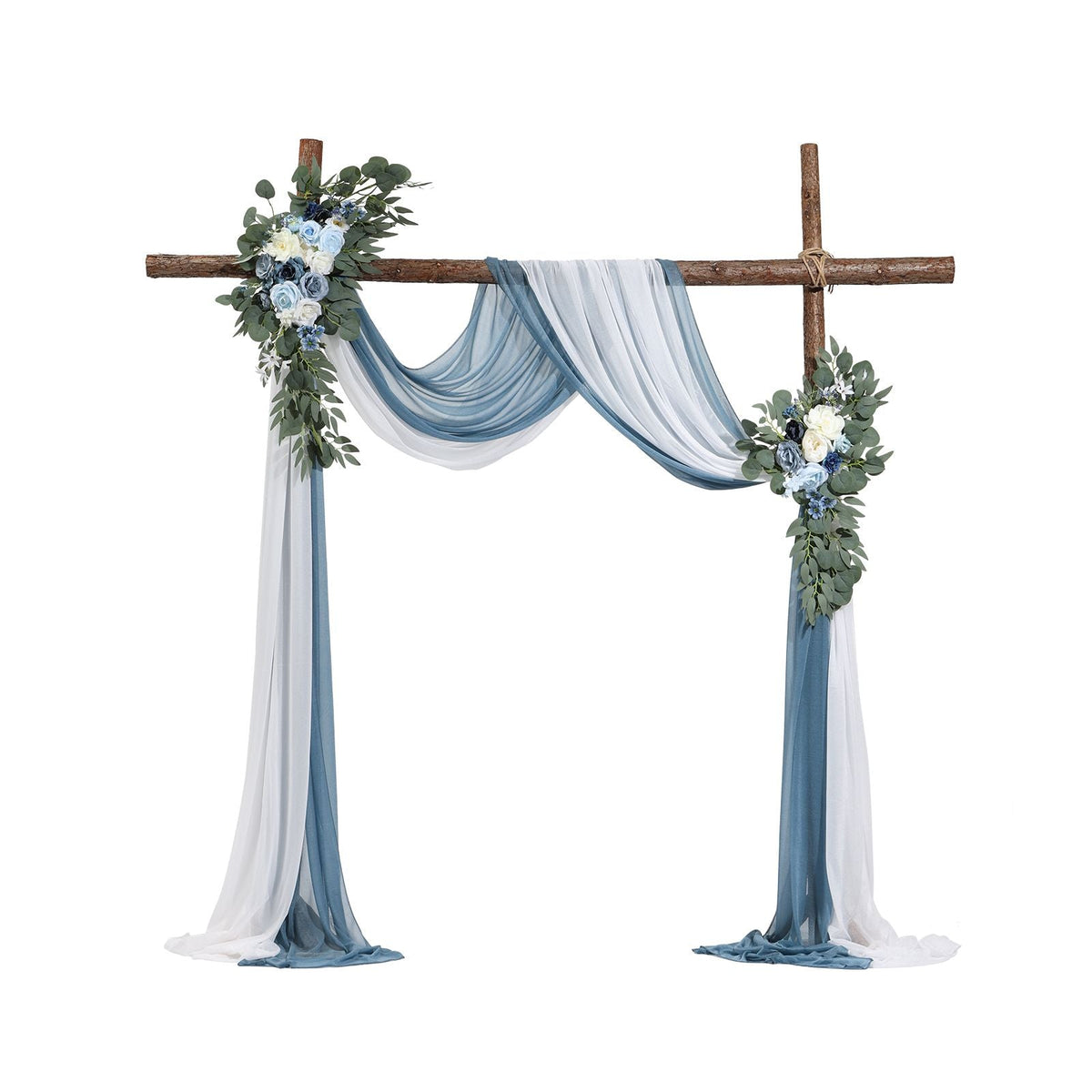 Artificial Wedding Arch Flowers Kit, Blue Wedding Arch Flowers with Drapes Kit (Pack of 4) - 2 Pcs Floral Arrangement, 2 Pcs Sheer Drapes, for Ceremony Bouquets Reception Backdrop Decoration