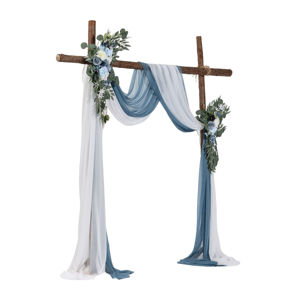 Artificial Wedding Arch Flowers Kit, Blue Wedding Arch Flowers with Drapes Kit (Pack of 4) - 2 Pcs Floral Arrangement, 2 Pcs Sheer Drapes, for Ceremony Bouquets Reception Backdrop Decoration