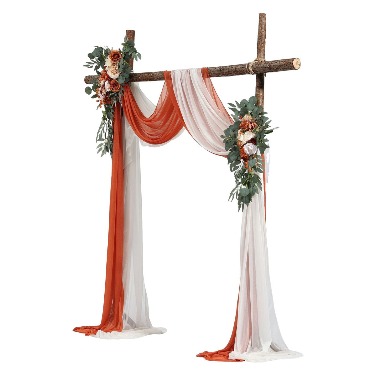 Artificial Wedding Arch Flowers Kit, Orange Wedding Arch Flowers with Drapes Kit (Pack of 4) - 2 Pcs Floral Arrangement, 2 Pcs Sheer Drapes, for Ceremony Bouquets Reception Backdrop Decoration