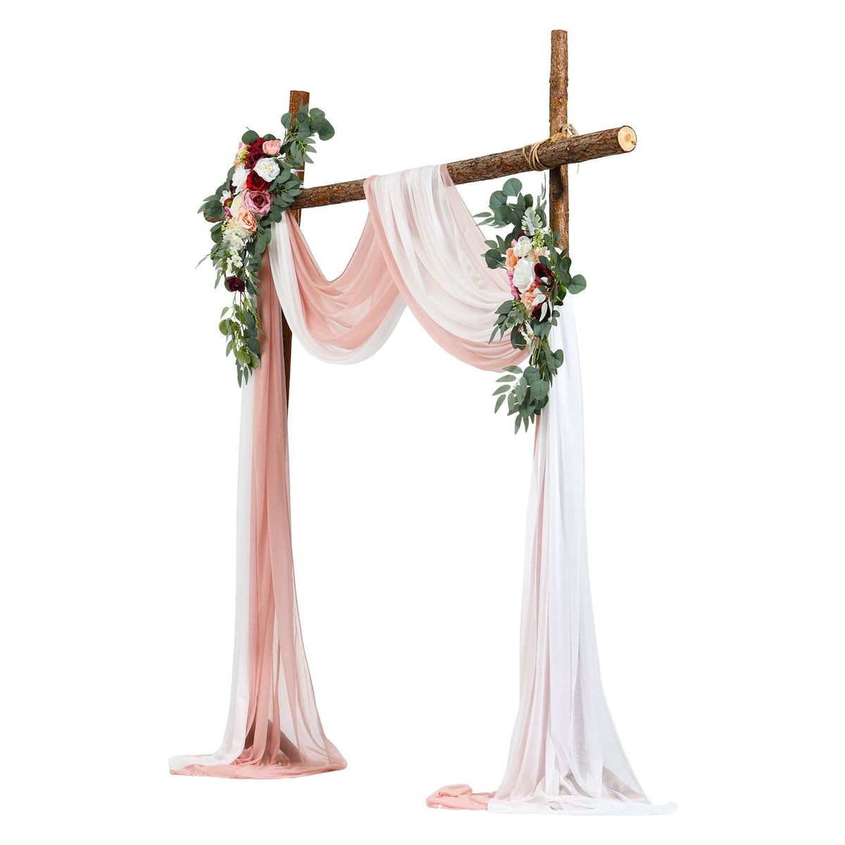 Artificial Wedding Arch Flowers Kit, Pink Wedding Arch Flowers with Drapes Kit (Pack of 4) - 2 Pcs Floral Arrangement, 2 Pcs Sheer Drapes, for Ceremony Bouquets Reception Backdrop Decoration