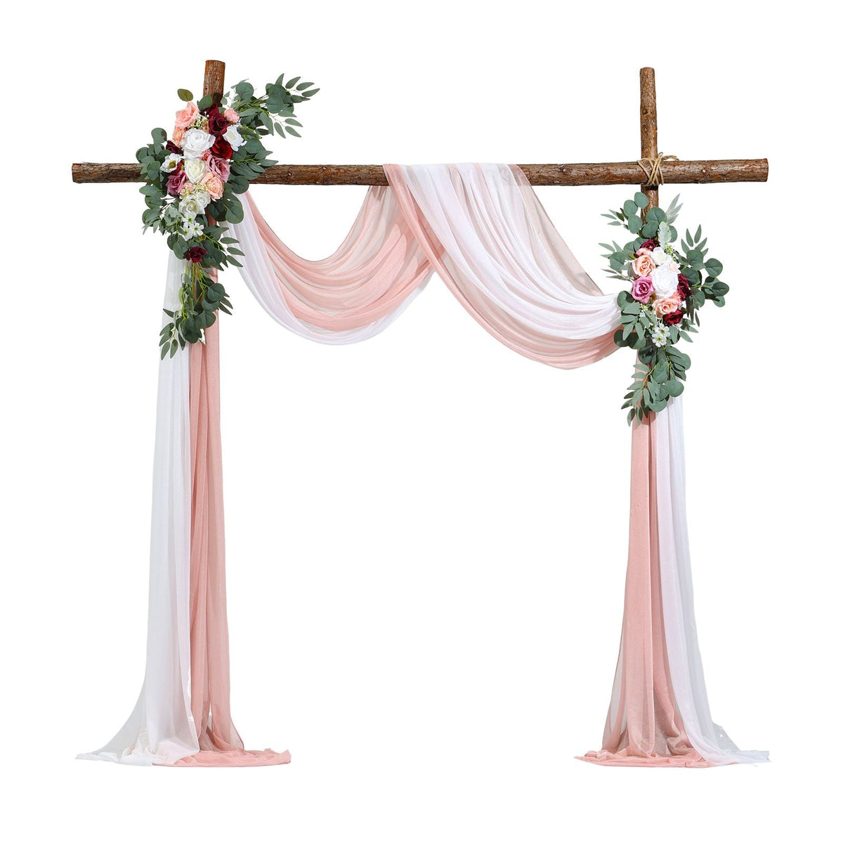 Artificial Wedding Arch Flowers Kit, Pink Wedding Arch Flowers with Drapes Kit (Pack of 4) - 2 Pcs Floral Arrangement, 2 Pcs Sheer Drapes, for Ceremony Bouquets Reception Backdrop Decoration