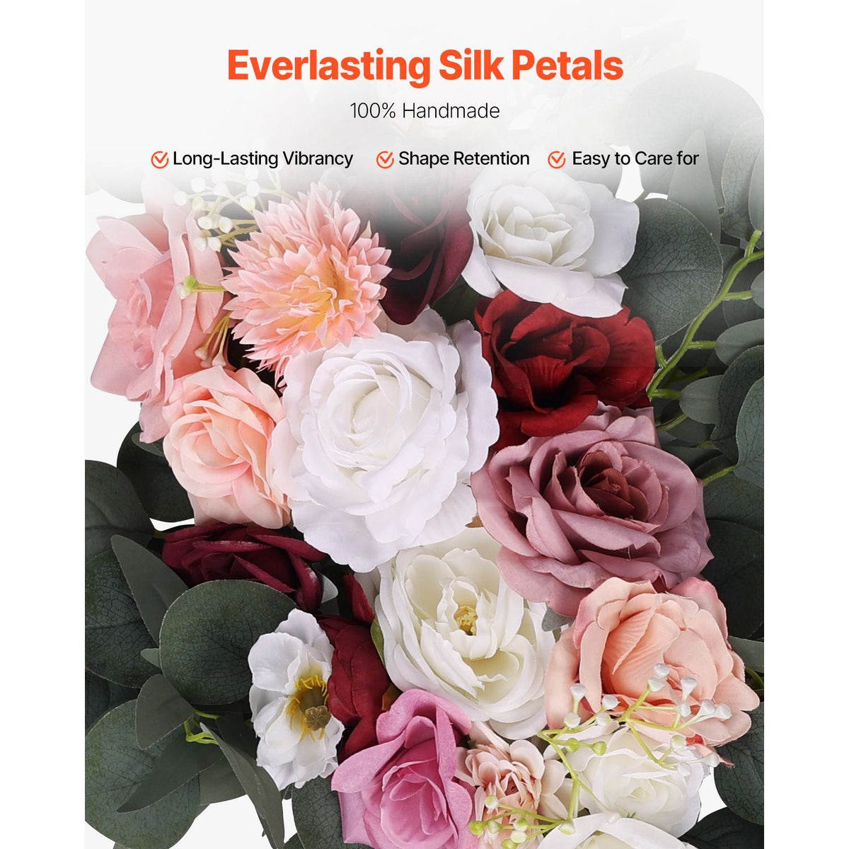 Artificial Wedding Arch Flowers Kit, Pink Wedding Arch Flowers with Drapes Kit (Pack of 4) - 2 Pcs Floral Arrangement, 2 Pcs Sheer Drapes, for Ceremony Bouquets Reception Backdrop Decoration