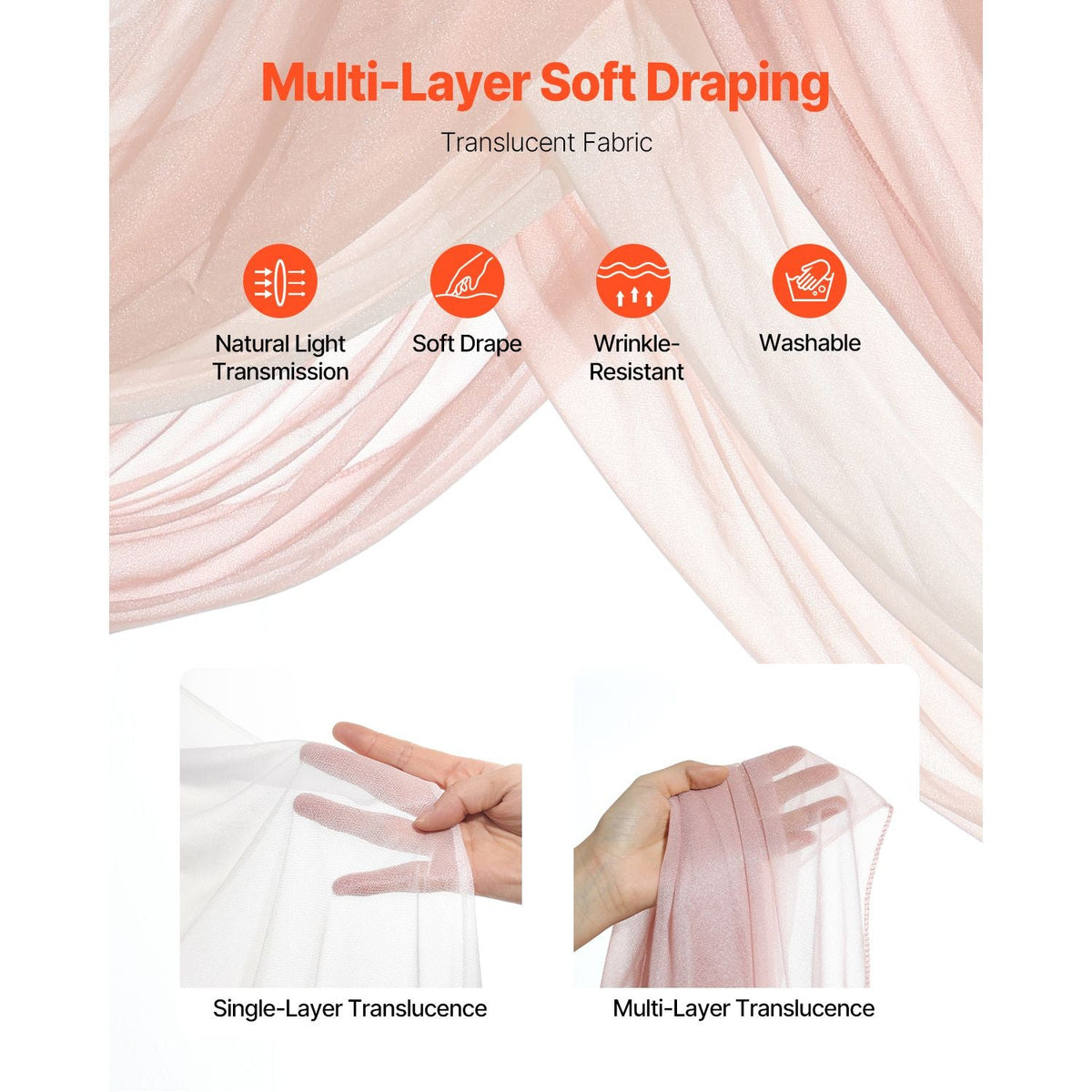 Artificial Wedding Arch Flowers Kit, Pink Wedding Arch Flowers with Drapes Kit (Pack of 5) - 2 Pcs Floral Arrangement, 3 Pcs Sheer Drapes, for Ceremony Bouquets Reception Backdrop Decoration