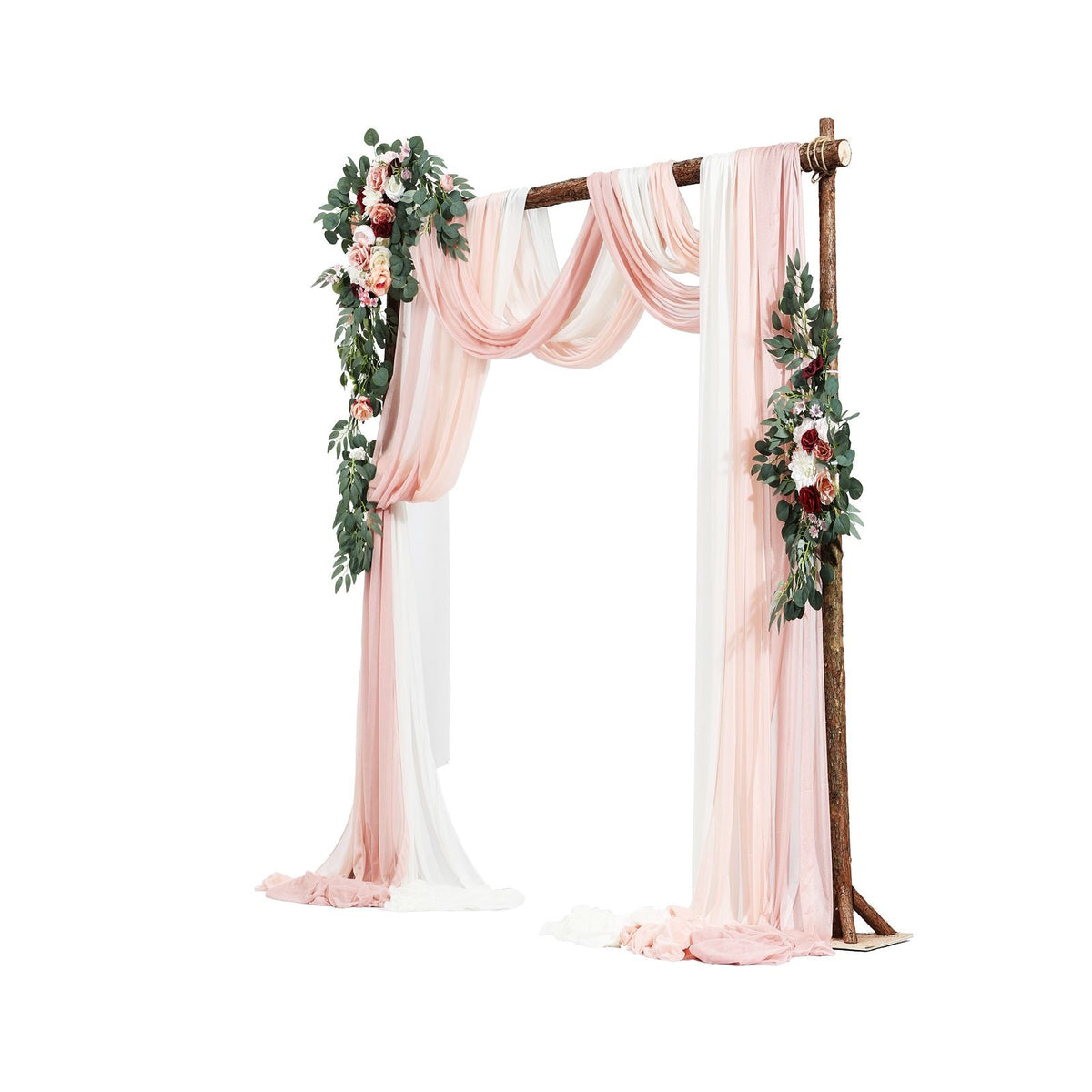 Artificial Wedding Arch Flowers Kit, Pink Wedding Arch Flowers with Drapes Kit (Pack of 5) - 2 Pcs Floral Arrangement, 3 Pcs Sheer Drapes, for Ceremony Bouquets Reception Backdrop Decoration