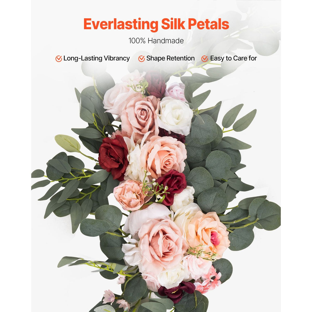 Artificial Wedding Arch Flowers Kit, Pink Wedding Arch Flowers with Drapes Kit (Pack of 5) - 2 Pcs Floral Arrangement, 3 Pcs Sheer Drapes, for Ceremony Bouquets Reception Backdrop Decoration