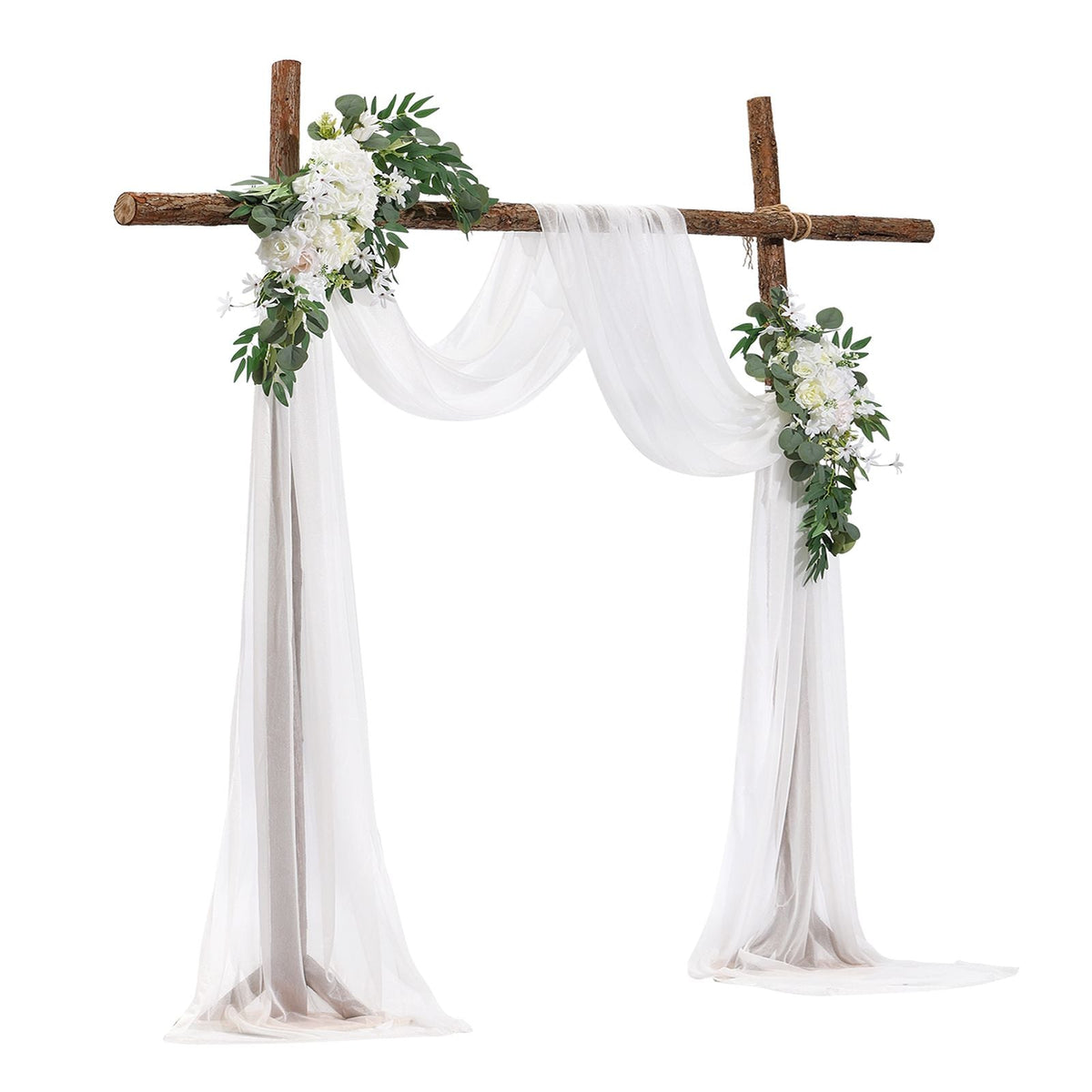 Artificial Wedding Arch Flowers Kit, White Wedding Arch Flowers with Drapes Kit (Pack of 3) - 2 Pcs Floral Arrangement, 1 Pcs Sheer Drapes, for Ceremony Bouquets Reception Backdrop Decoration