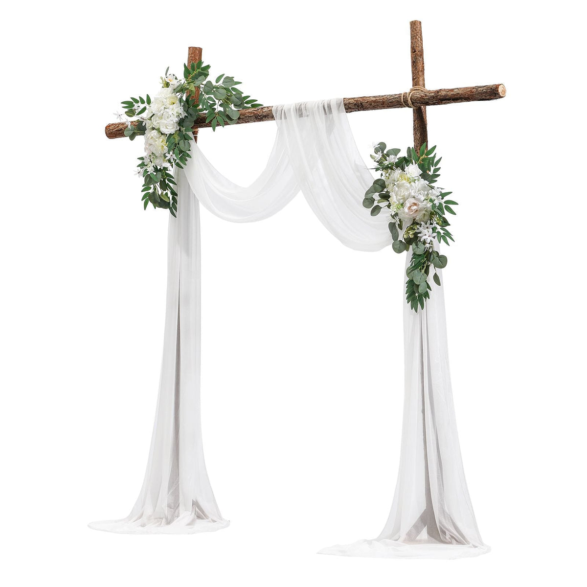 Artificial Wedding Arch Flowers Kit, White Wedding Arch Flowers with Drapes Kit (Pack of 3) - 2 Pcs Floral Arrangement, 1 Pcs Sheer Drapes, for Ceremony Bouquets Reception Backdrop Decoration