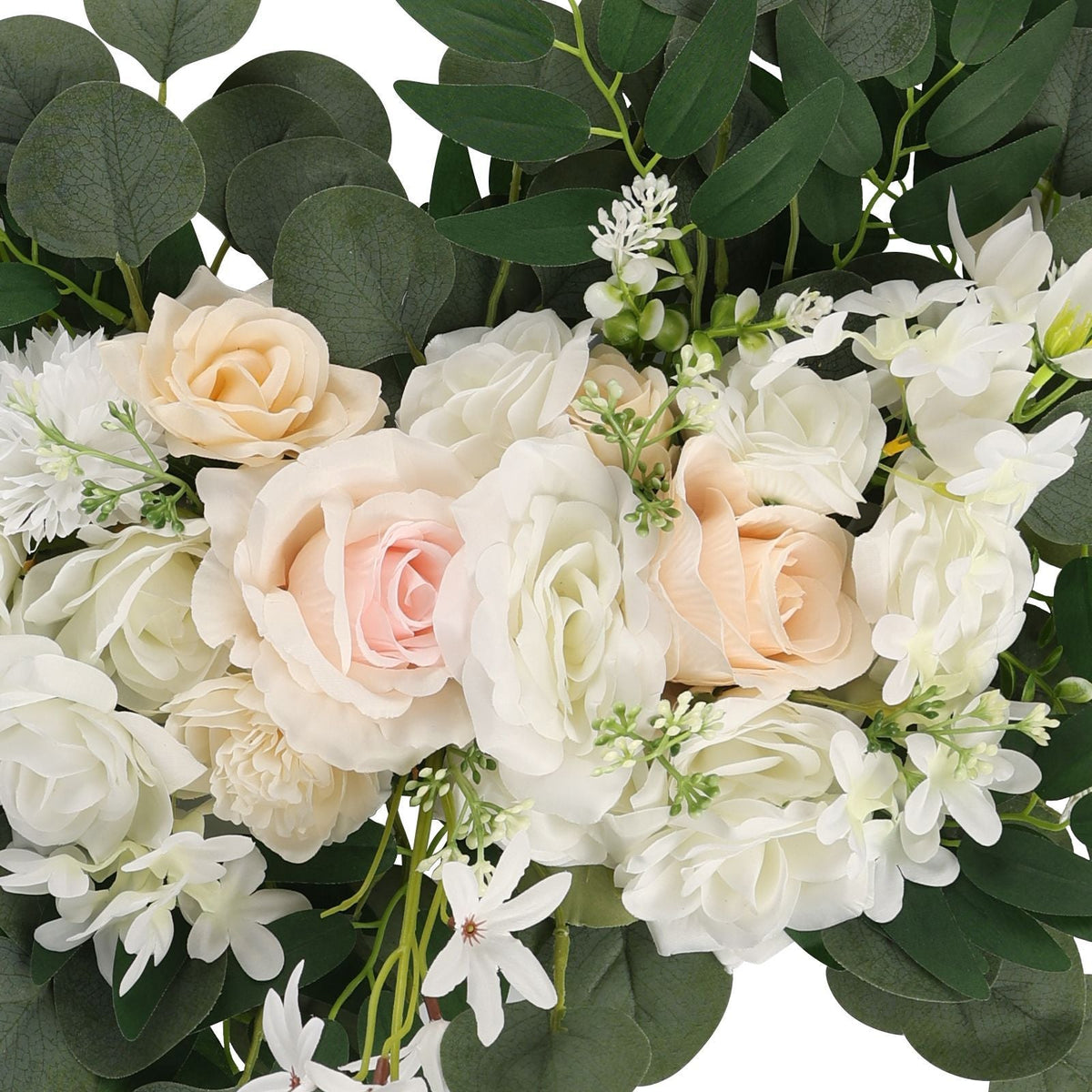 Artificial Wedding Arch Flowers Kit, White Wedding Arch Flowers with Drapes Kit (Pack of 4) - 2 Pcs Floral Arrangement, 2 Pcs Sheer Drapes, for Ceremony Bouquets Reception Backdrop Decoration