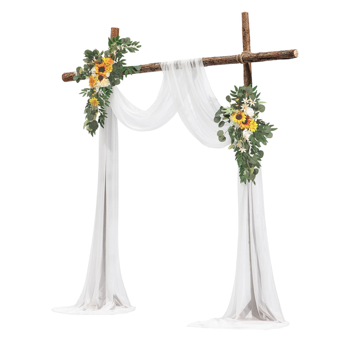 Artificial Wedding Arch Flowers Kit, Yellow Wedding Arch Flowers with Drapes Kit (Pack of 3) - 2 Pcs Floral Arrangement, 1 Pcs Sheer Drapes, for Ceremony Bouquets Reception Backdrop Decoration