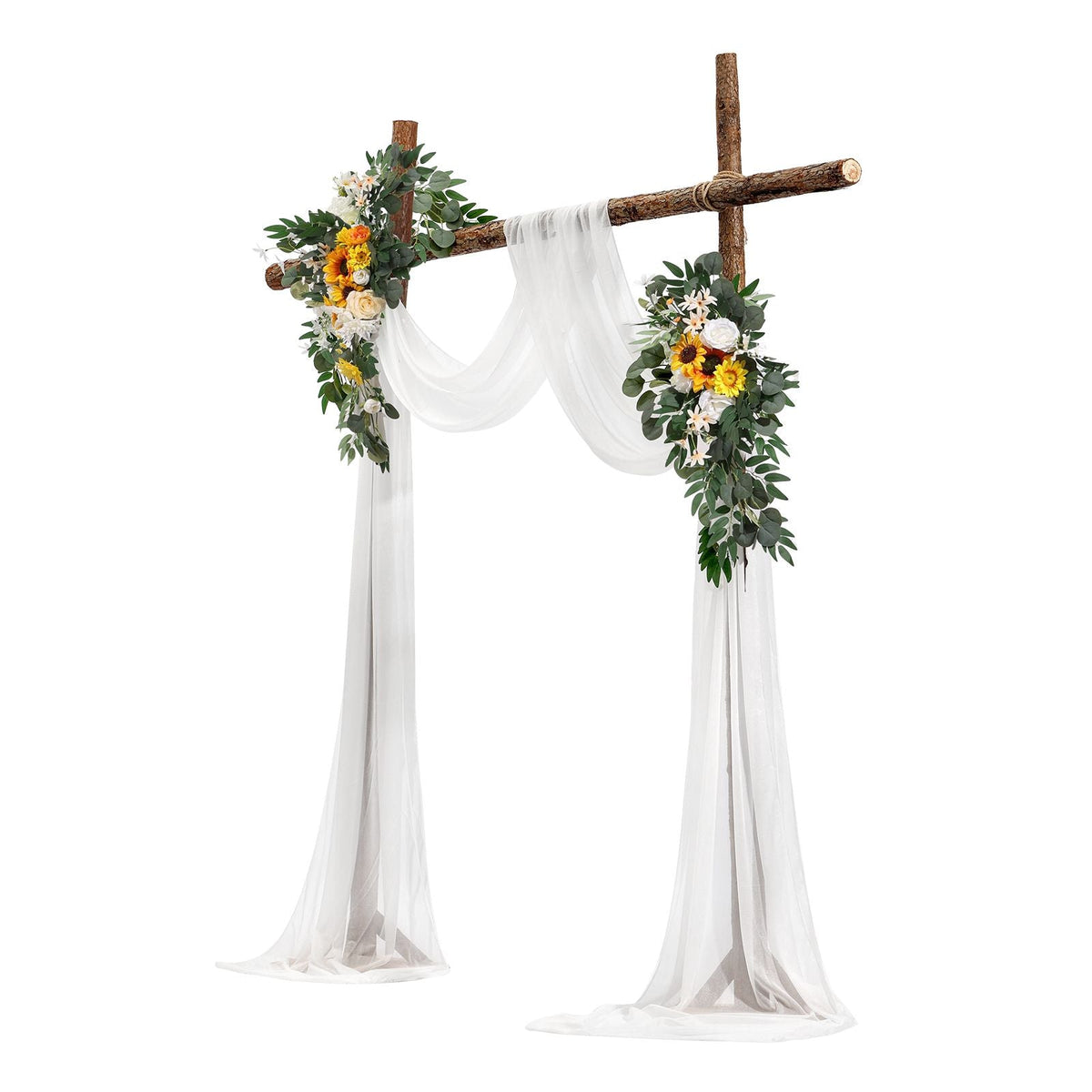 Artificial Wedding Arch Flowers Kit, Yellow Wedding Arch Flowers with Drapes Kit (Pack of 3) - 2 Pcs Floral Arrangement, 1 Pcs Sheer Drapes, for Ceremony Bouquets Reception Backdrop Decoration