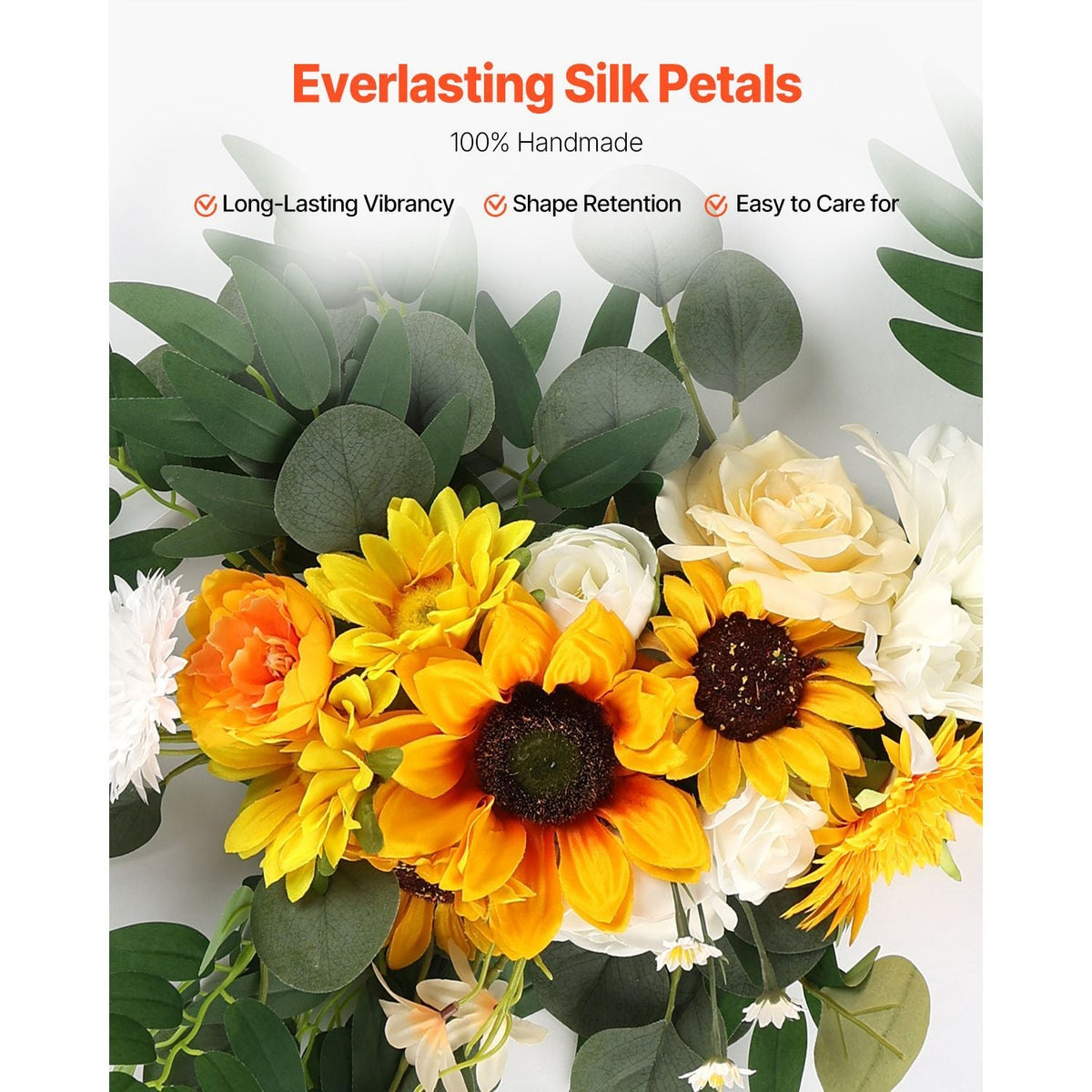 Artificial Wedding Arch Flowers Kit, Yellow Wedding Arch Flowers with Drapes Kit (Pack of 3) - 2 Pcs Floral Arrangement, 1 Pcs Sheer Drapes, for Ceremony Bouquets Reception Backdrop Decoration