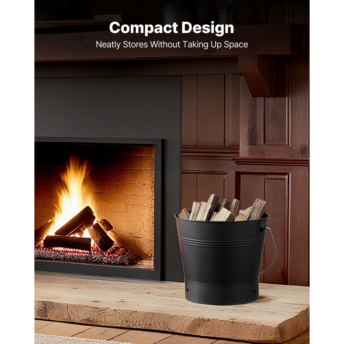 Ash Bucket, 4 PCS with Lid, Shovel, Broom and Gloves, Metal Fireplace Charcoal Bucket and Ash Can, 2.6 GAL Large Capacity for Fireplace, Fire Pits, Wood Burning Stoves, Indoor and Outdoor