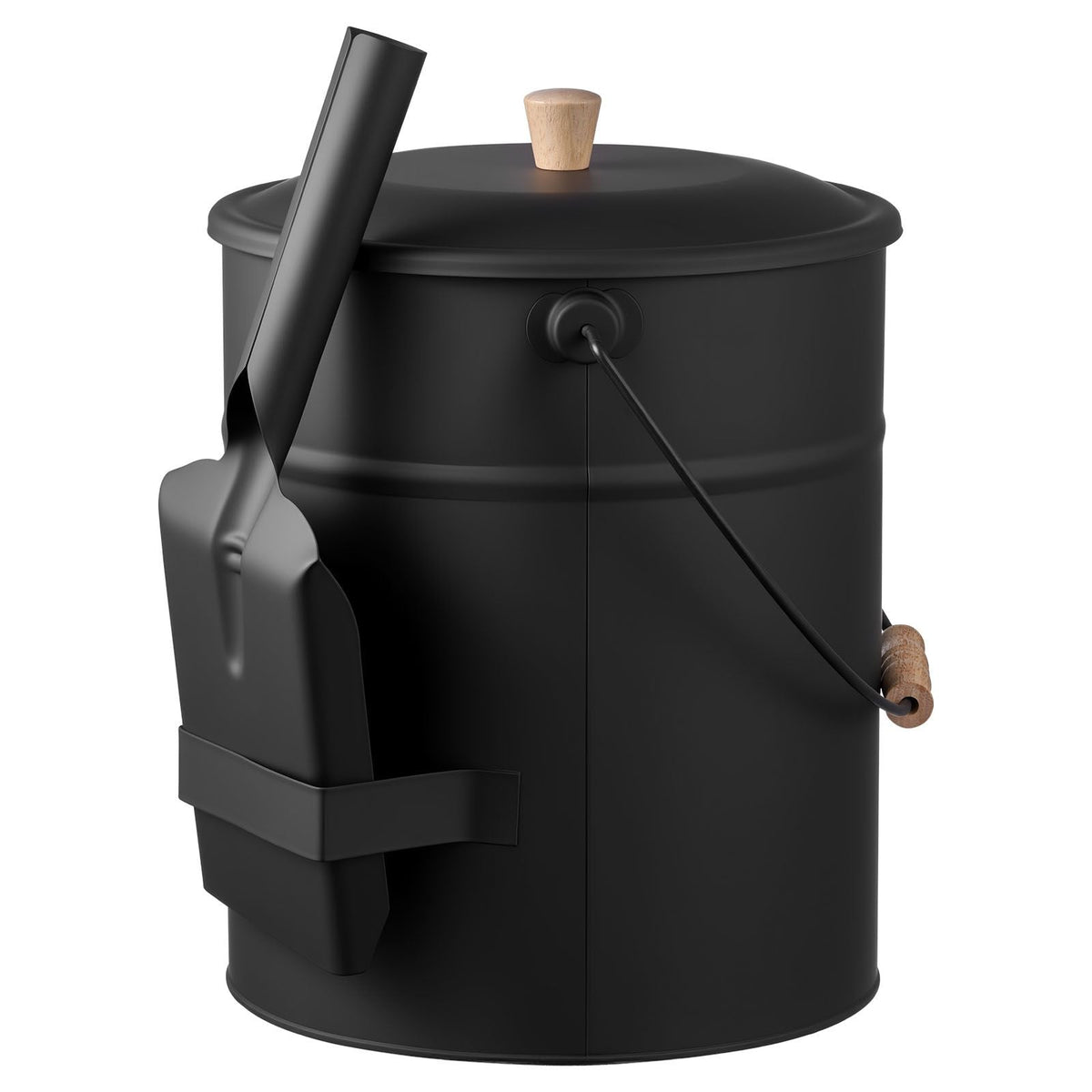 Ash Bucket, 4 PCS with Lid, Shovel, Broom and Gloves, Metal Fireplace Charcoal Bucket and Ash Can, 4 GAL Large Capacity for Fireplace, Fire Pits, Wood Burning Stoves, Indoor and Outdoor