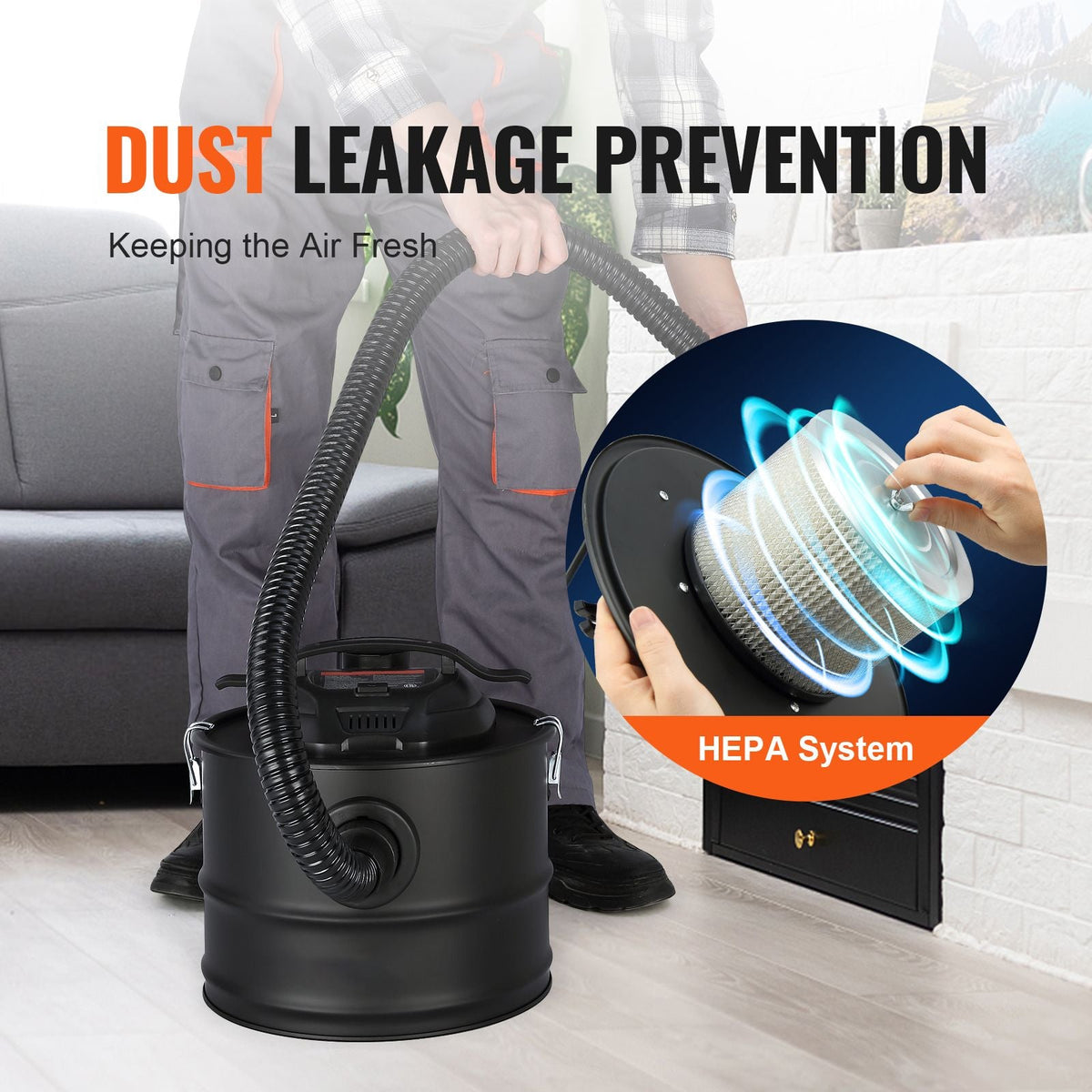 Ash Vacuum Cleaner, 4 Gallon with 1200W Powerful Suction, Ash Vac Collector with 47.2 in Flexible Hose, for Fireplaces, Pellet Stoves, Wood Stove, Log Burner, Grills, Pizza Ovens, Fire Pits